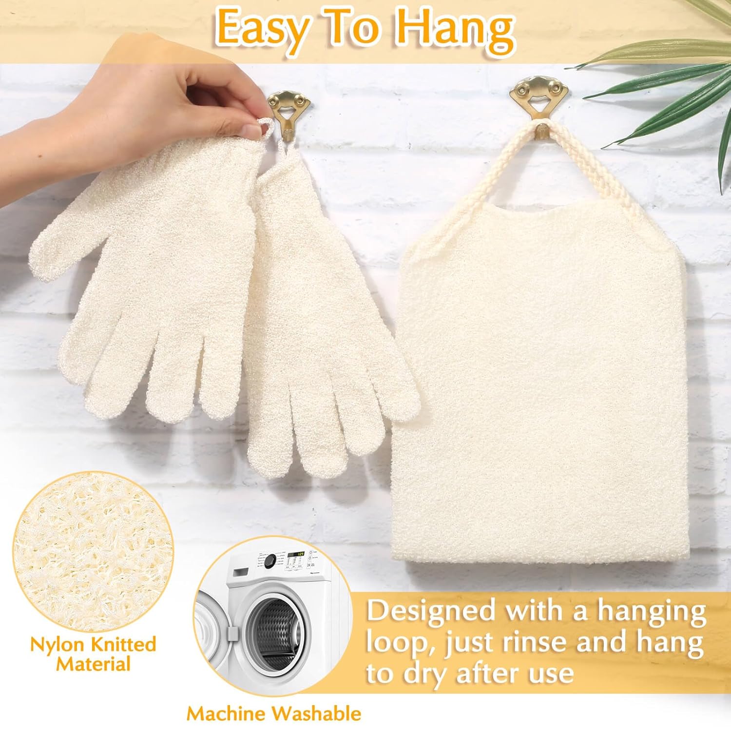 Anezus Exfoliating Back Scrubber Bath Gloves Set, Exfoliating Shower Towel with Shower Gloves for