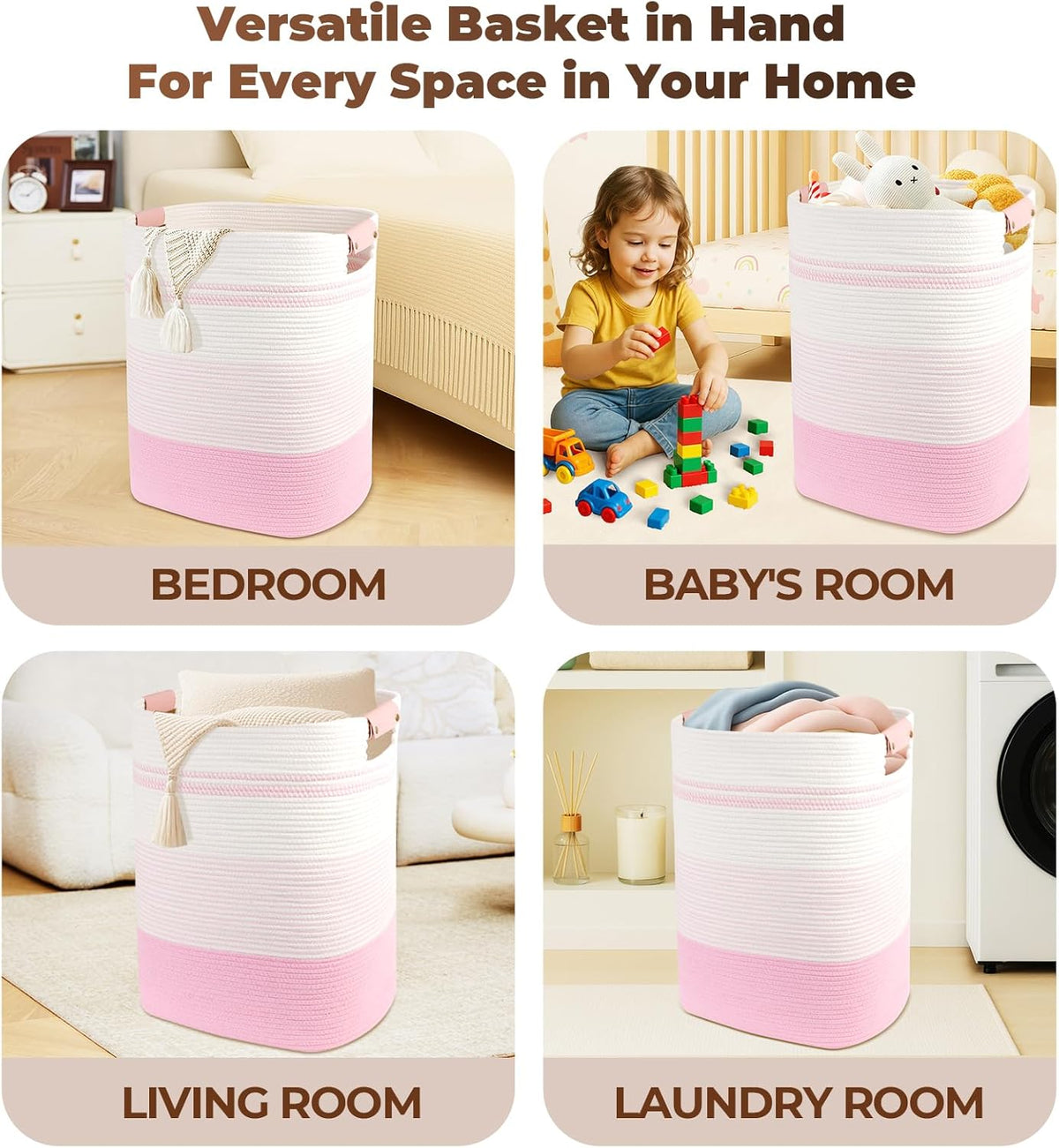 Laundry Basket with Handles - Blanket Basket & Hampers for Bedroom Aesthetic, Laundry Hamper &