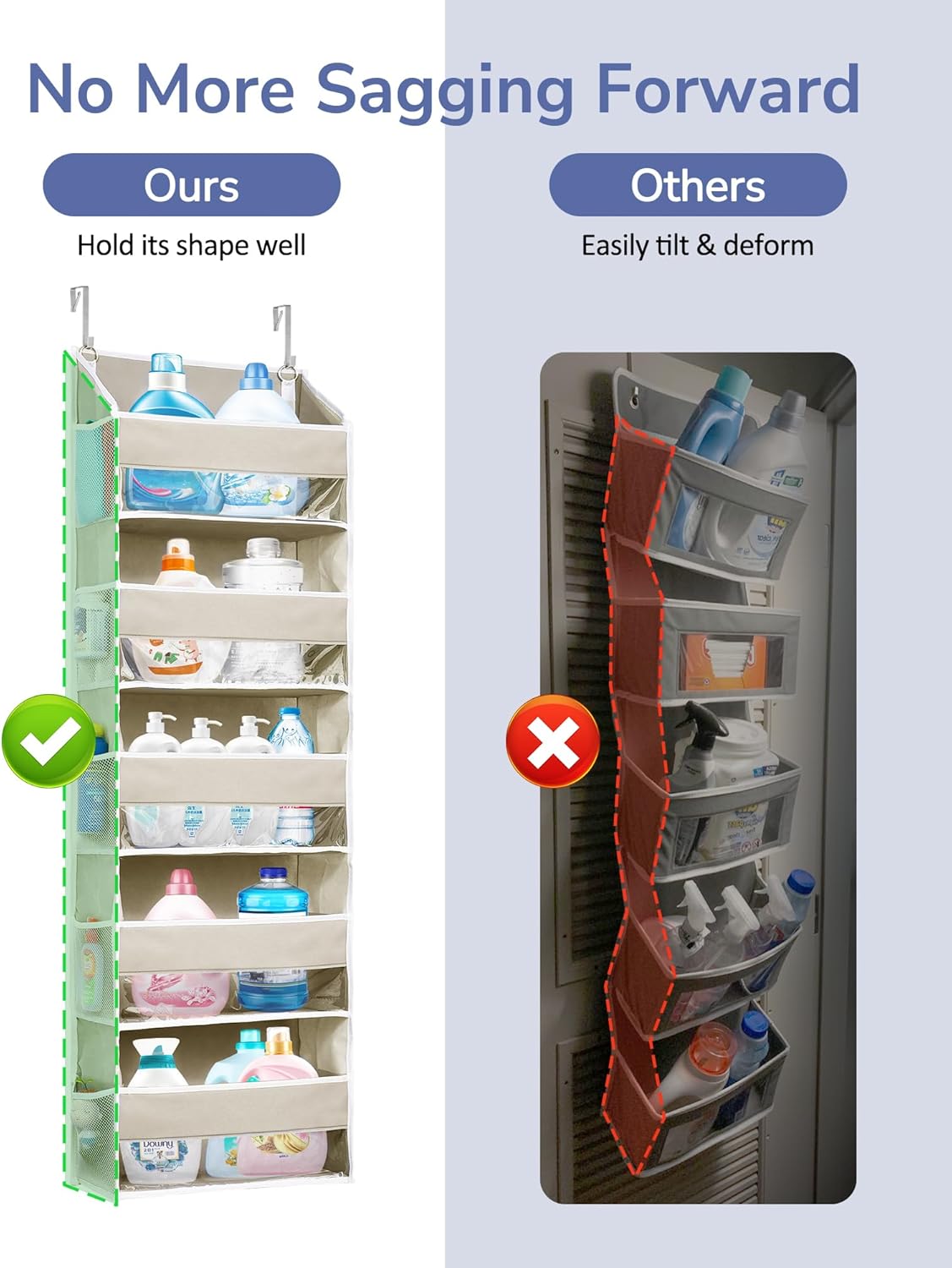 ULG 1-Pack Over Door Organizer with 5 Large Pockets 10 Mesh Side Pockets, 44 lbs Weight Capacity