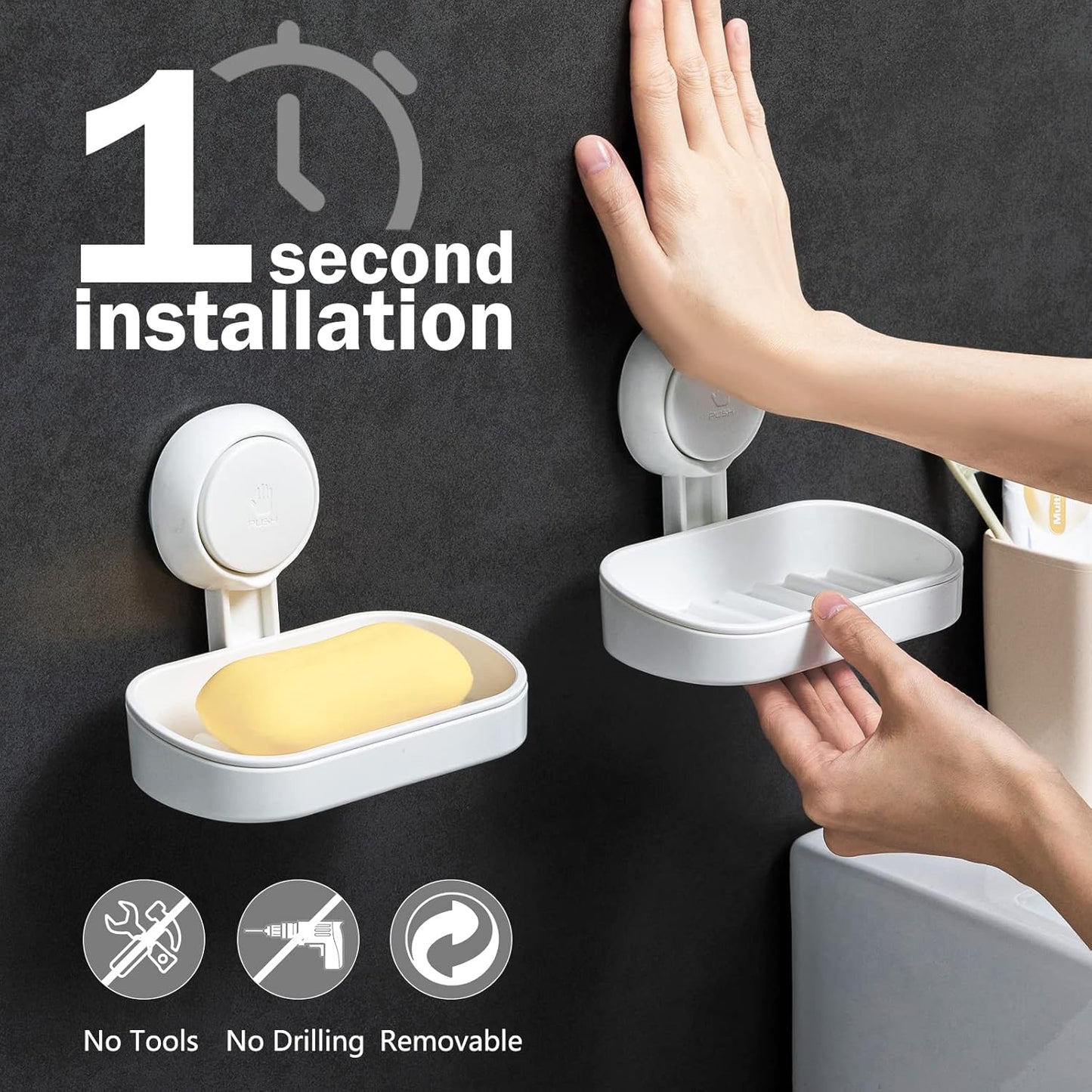 LEVERLOC Soap Holder Suction Cup for Shower, 2 Pack Bar Soap Dish Holder for Shower Wall Mounted