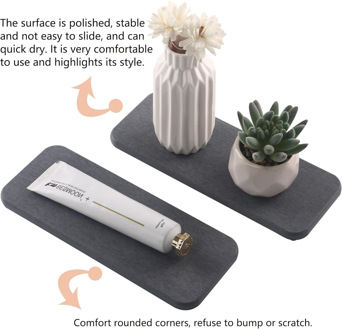 2 Pcs Water Absorbing Stone Trays, Kitchen/Bathroom Sink Soap Dish, Diatomite Tray Used for Hand