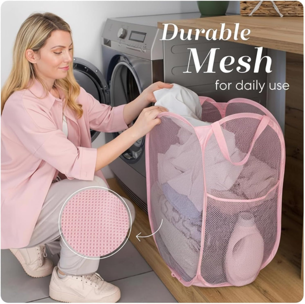 Handy Laundry Collapsible Mesh Pop Up Hamper with Wide Opening and Side Pocket - Breathable