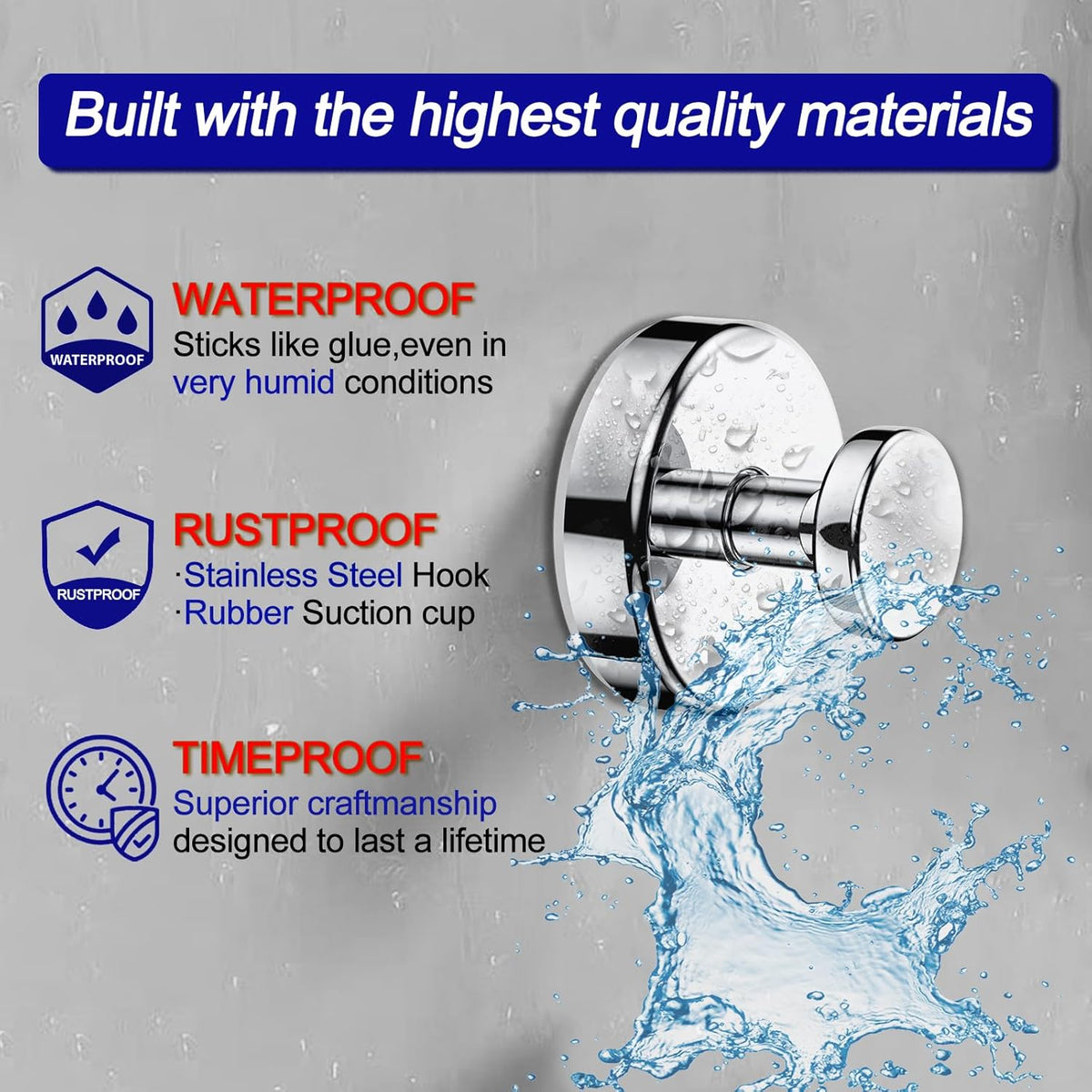 Suction Cup Hooks for Shower, Removable Towel Hooks for Bathroom Window Glass Door Wall, Bath Robe