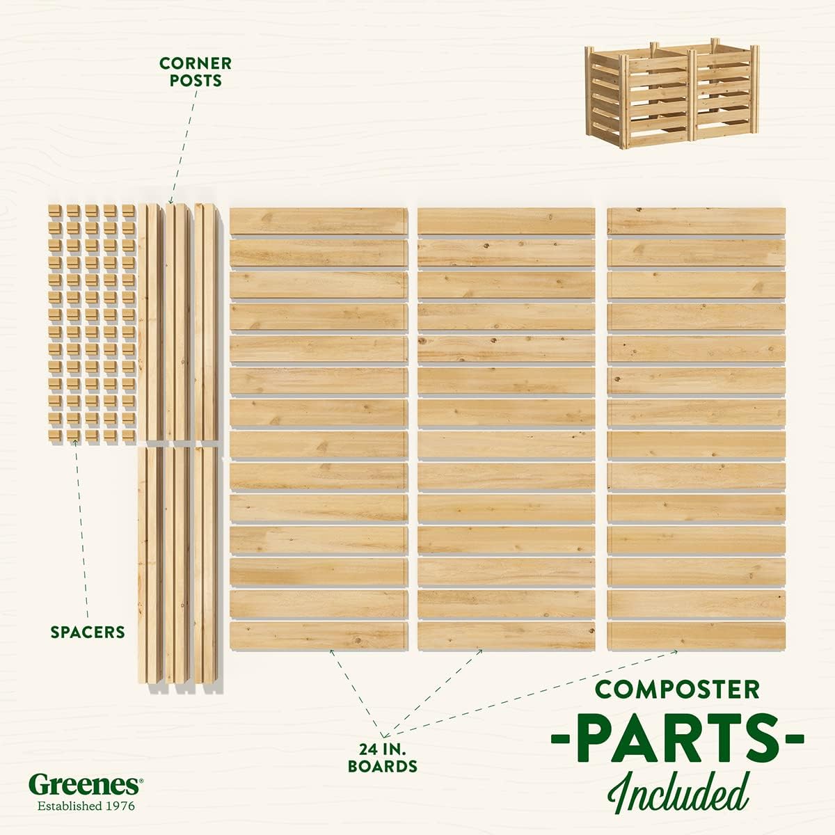 Greenes Fence Cedar Wood Composter, 24" W x 48" L x 31" H / 154.6 Gallons - Made in USA with North