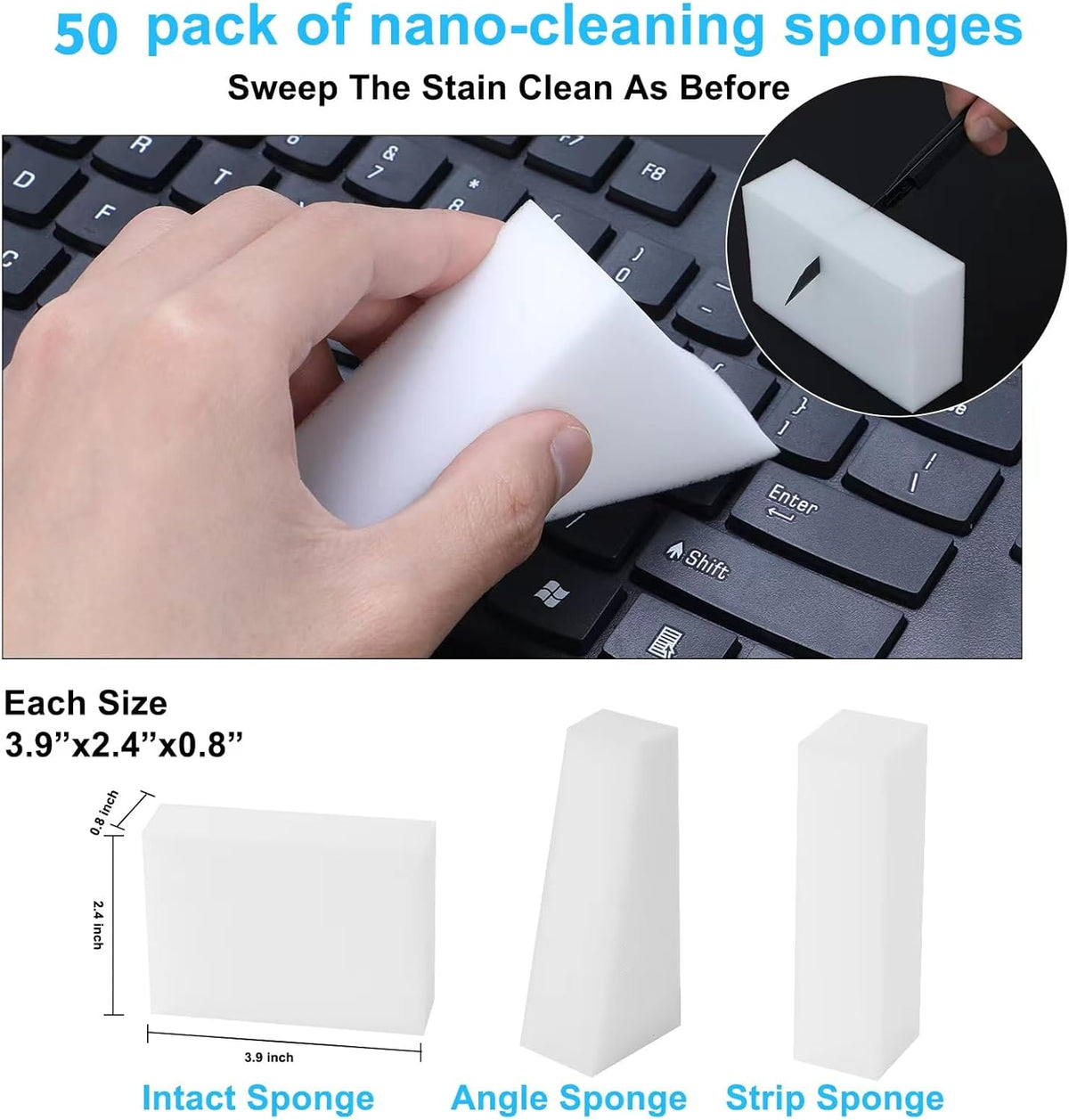 50 Pack Magic Sponge Eraser,Multi-Functional Household Cleaning Kitchen Dish Sponge for