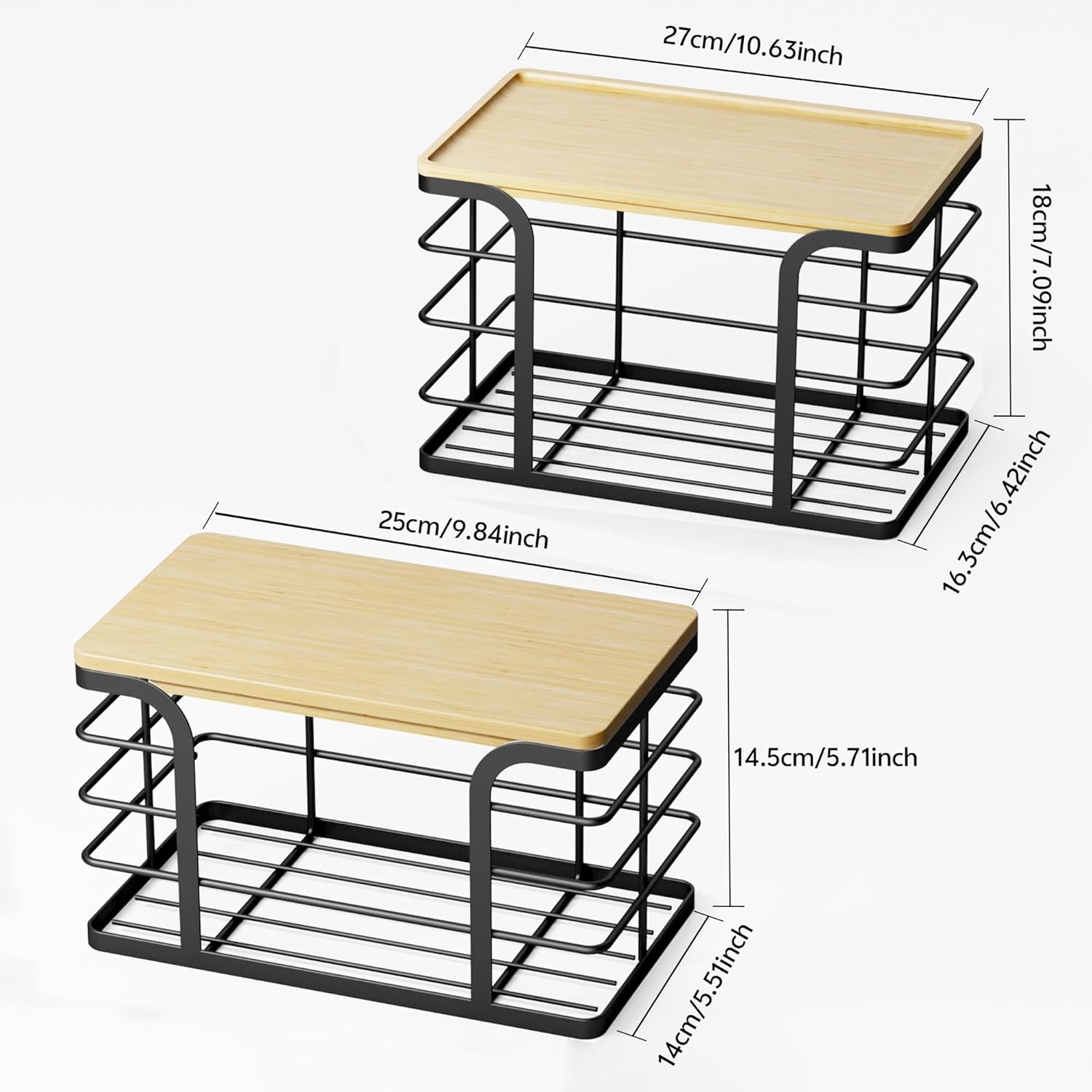 2 Pack Stackable Storage for Kitchen Laundry Pantry Organizers,Trash Bag Holder with Bamboo