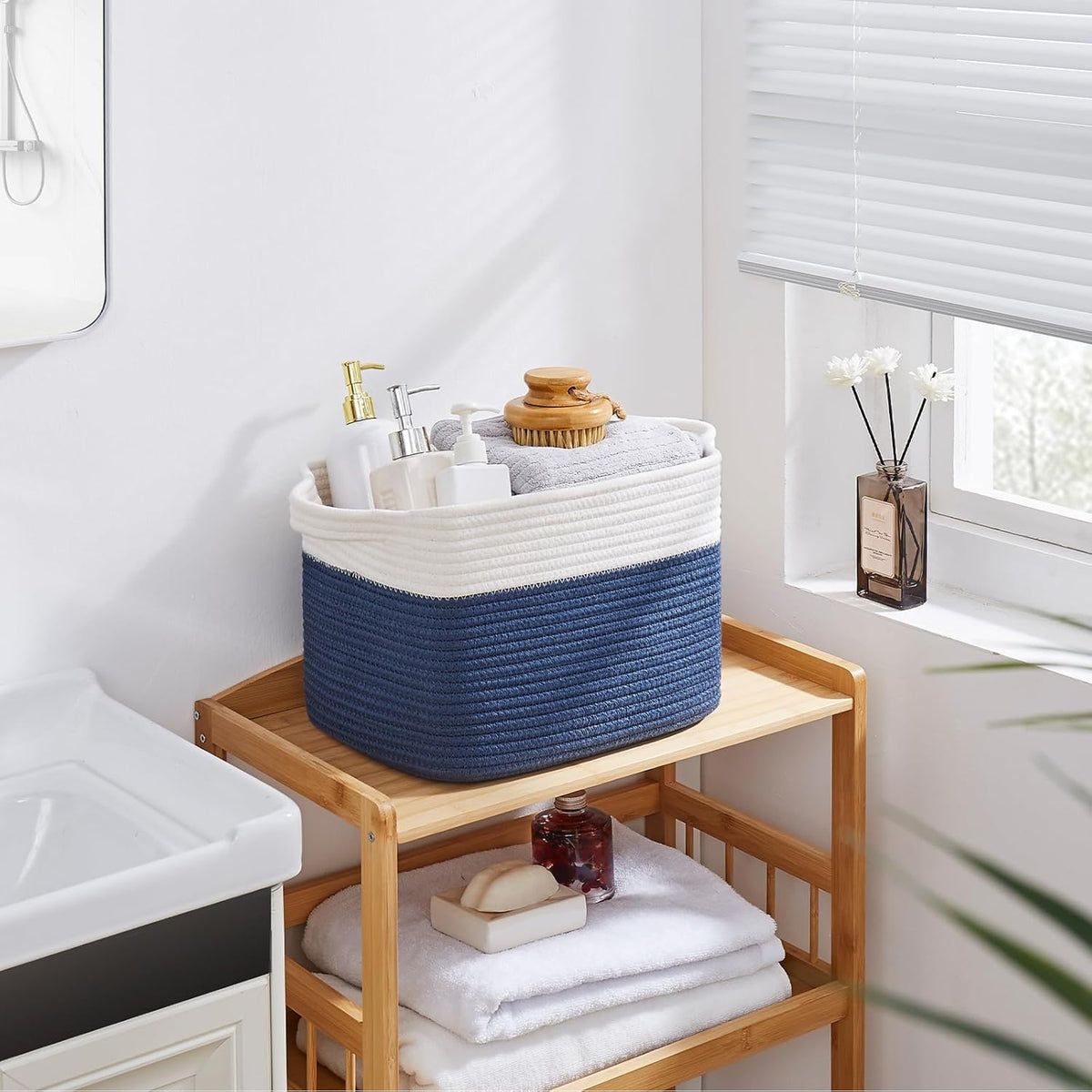 OIAHOMY Storage Baskets - Woven Cotton Rope Baskets for Shelves, Toy Towel Organizer Bins, Pack of