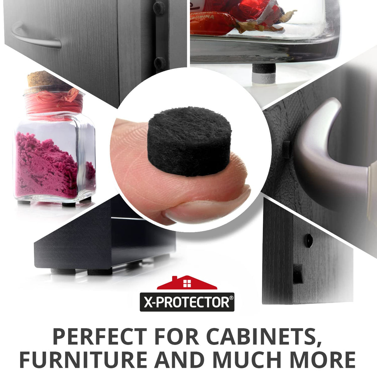 Cabinet Door Bumpers X-Protector 100 PCS – Small Felt Pads 3/8” – Ideal Black Felt Bumpers
