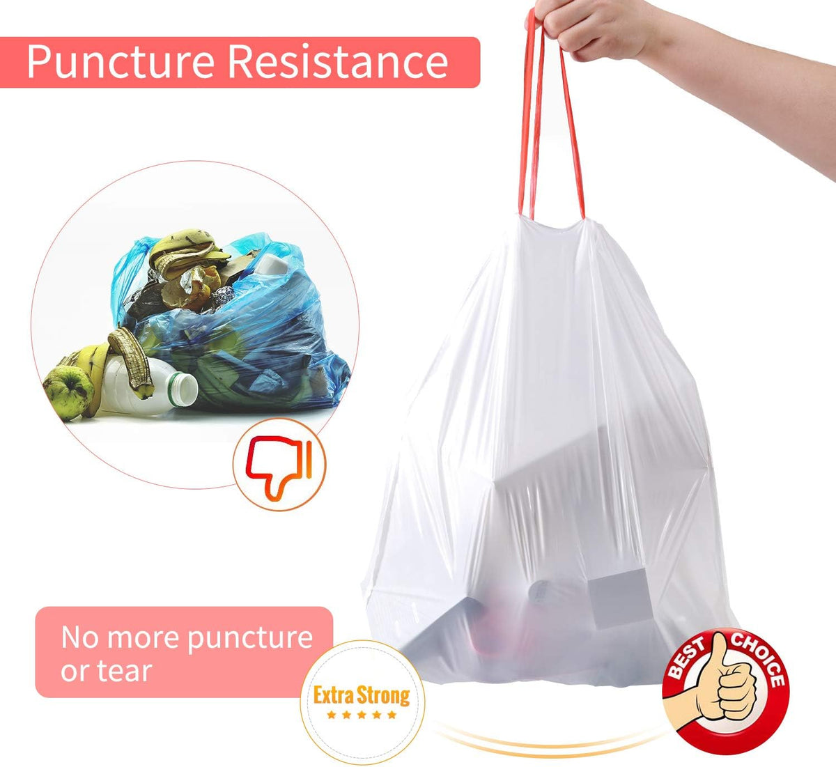 Small Trash Bags, KONE 192 Count 4 Gallon Drawstring Extra Thick Garbage Bags Wastebasket Bin