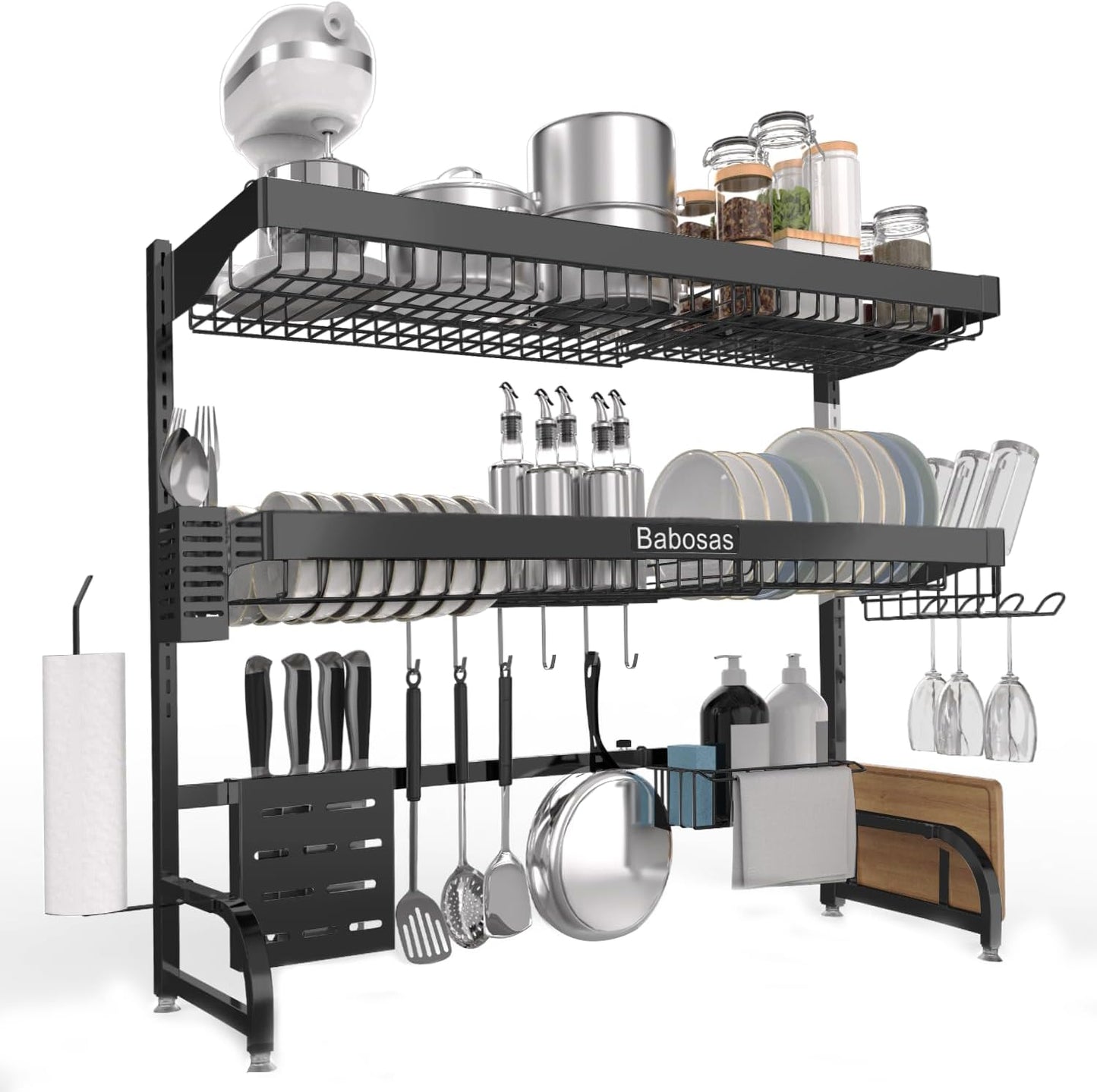 Over The Sink Dish Drying Rack,3 Tier Adjustable Length (25.5'' to 37.4'') Full Stainless Steel