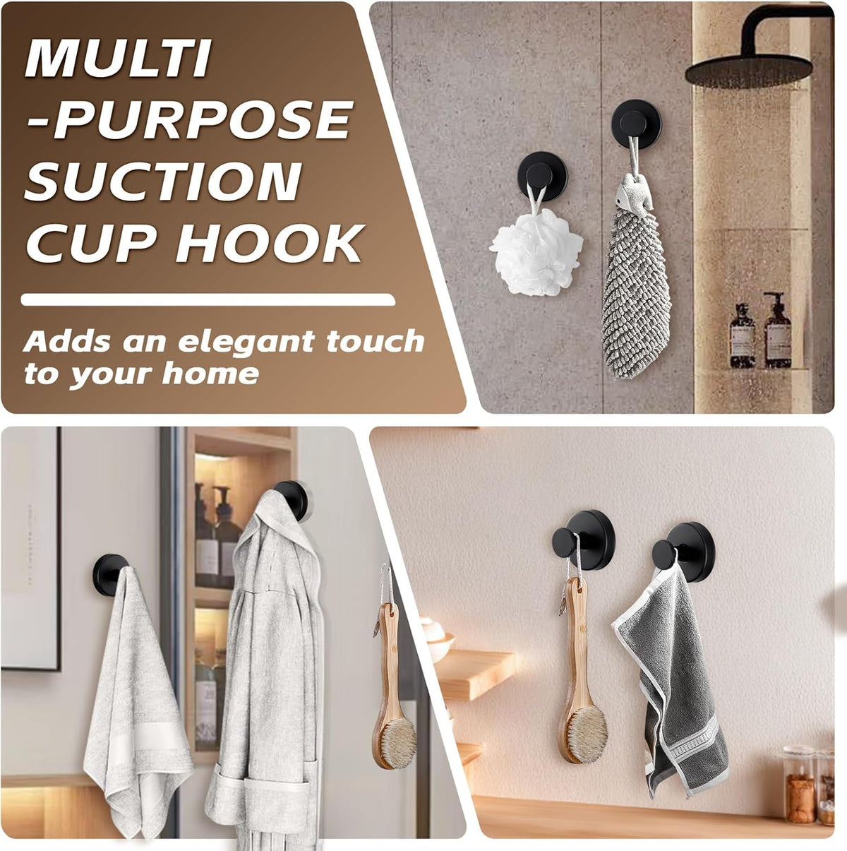Reusable Heavy Duty Suction Cup Hooks for Kitchen/Bathroom/Shower - Wet-Proof Hooks for Towels