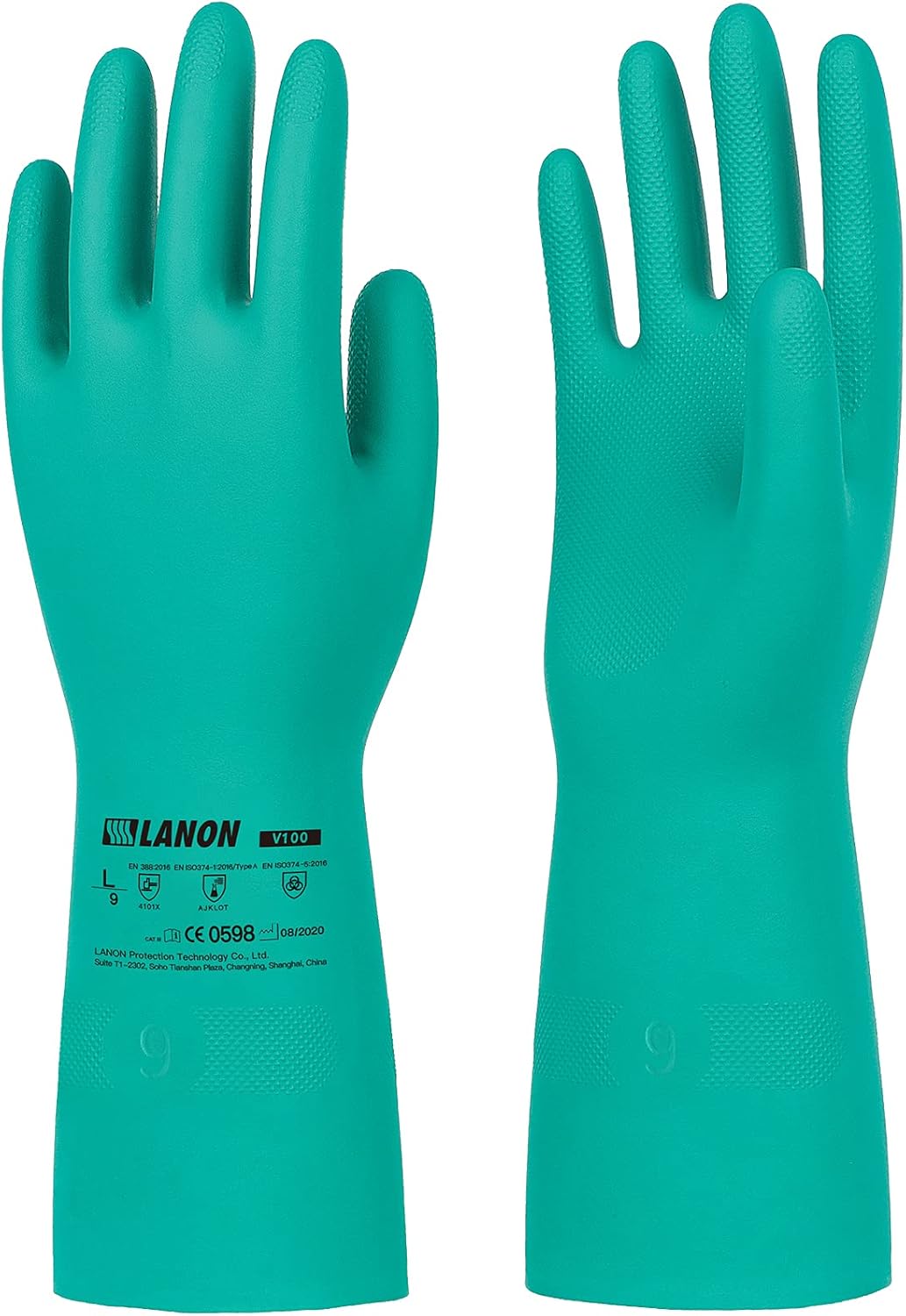 LANON 3 Pairs Nitrile Chemical Resistant Gloves, Reusable Heavy-Duty Rubber Gloves, Acid, Alkali &