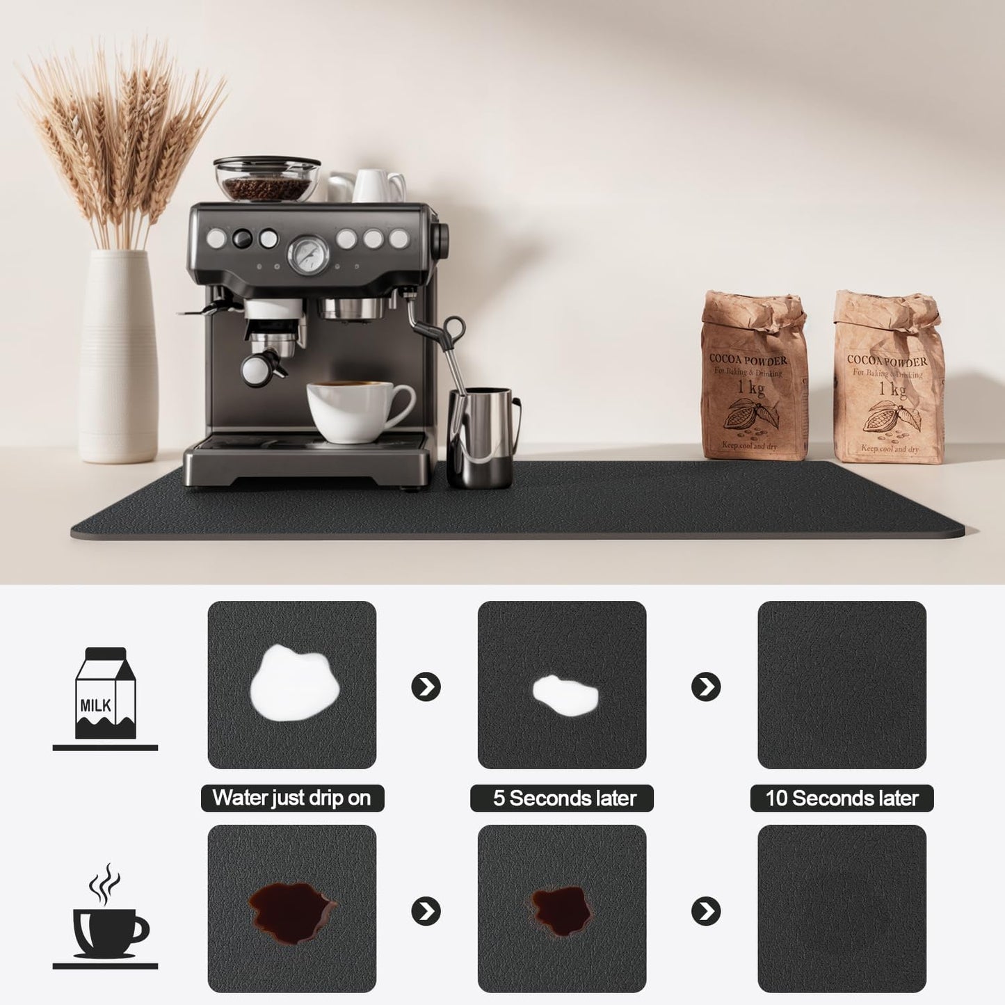 Dish Drying Mat for Kitchen Counter | Coffee Bar Mat for Countertops | Heat Resistant Drainer Mat