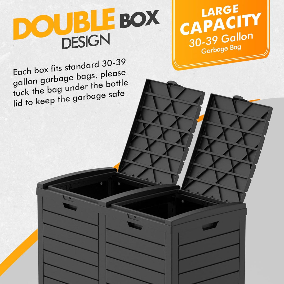 62 Gallon Outdoor Trash Can, Waterproof Resin Trash Can with Layered Lid and Drip Tray, Perfect for