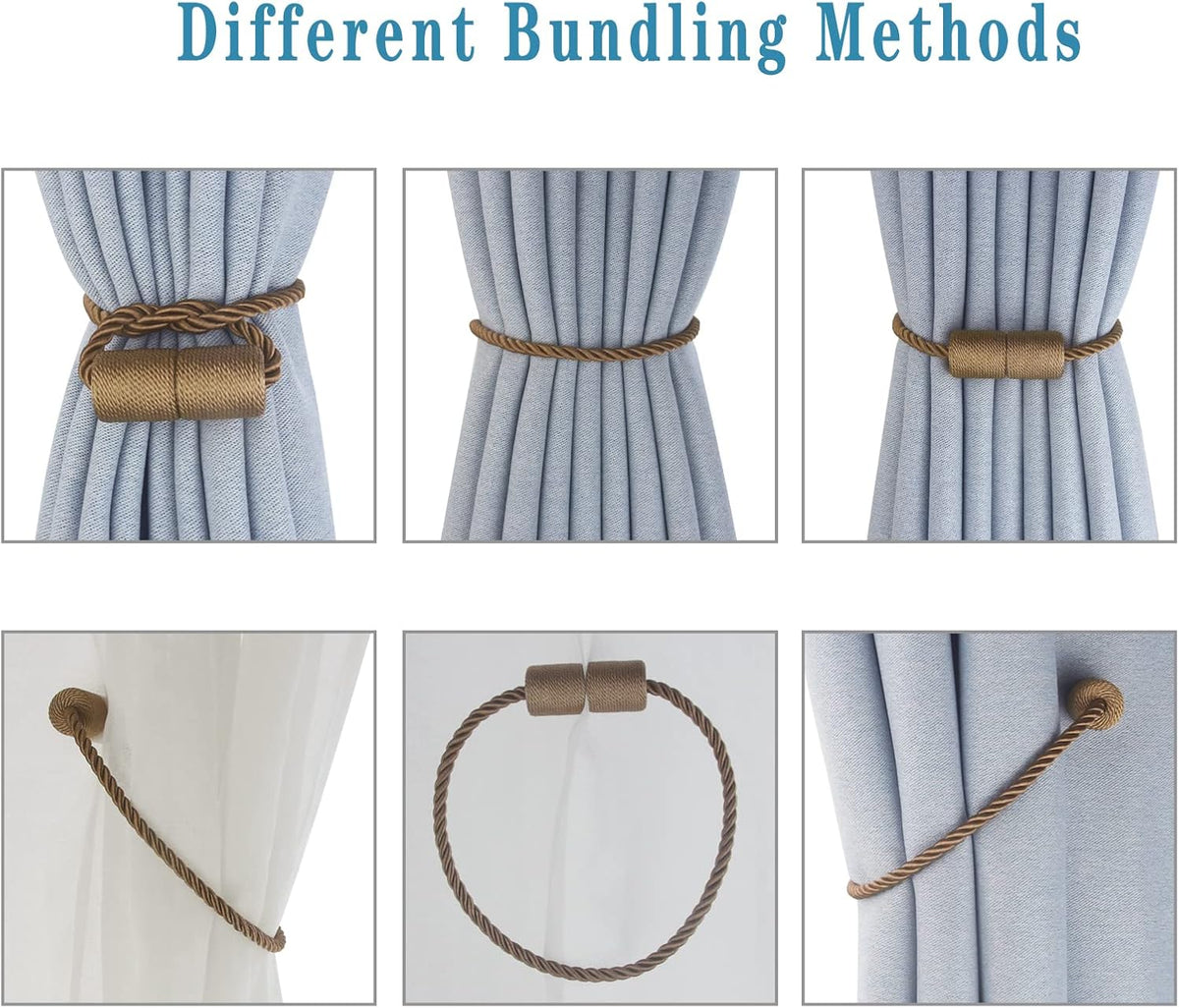 Magnetic Curtain Tiebacks 4 Pack Khaki Curtain Rope Tieback Curtain Holders for Drapes Modern Tie