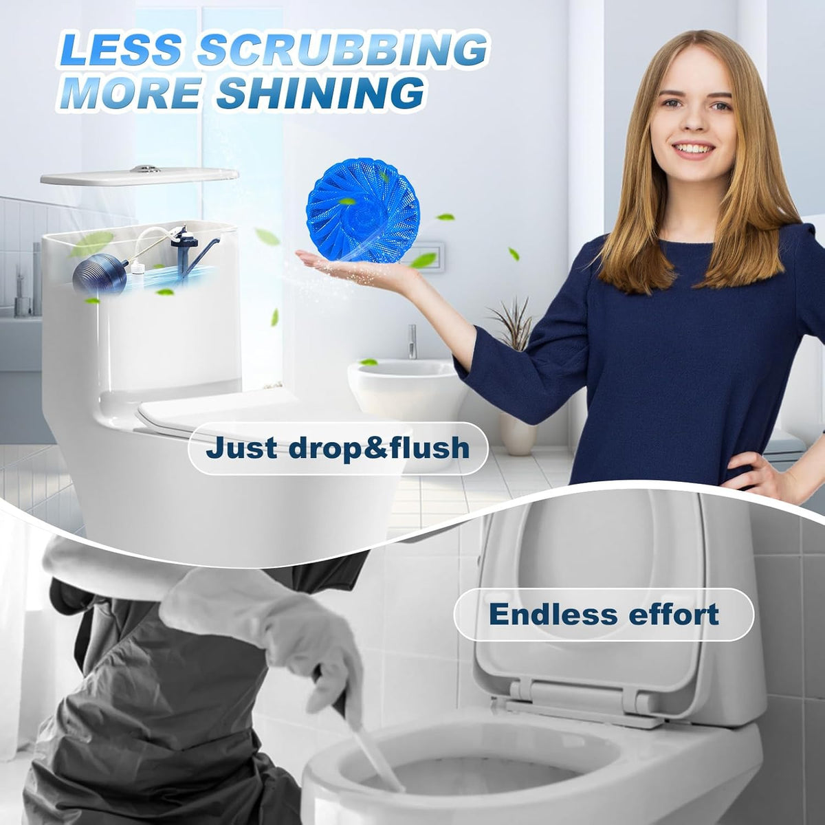 KIISIISO Toilet Bowl Cleaner Tablets, Blue Automatic Toilet Tank Cleaners, Septic-Safe Hard Water