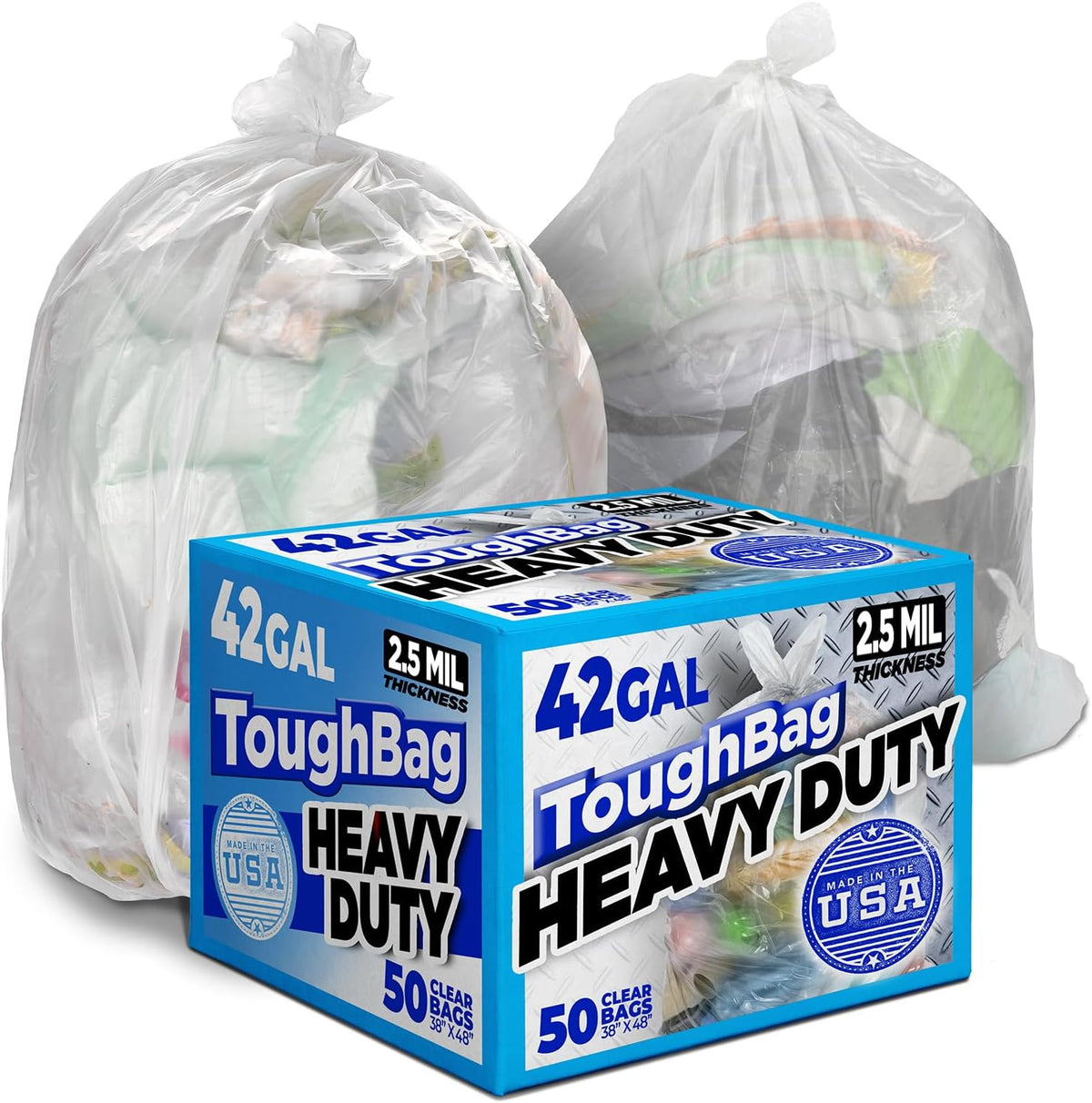 ToughBag 40-42 Gallon Trash Bags, 2.5 Mil Contractor Bags, Heavy Duty Large Trash Can Liners