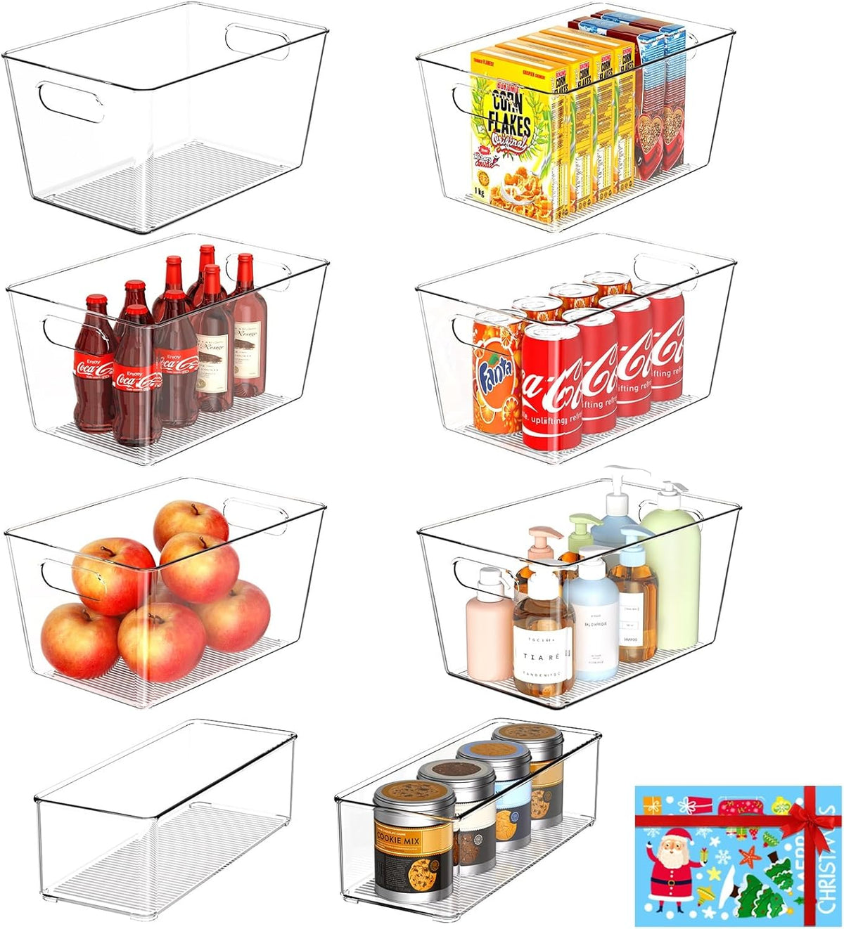 Set of 8 Clear Plastic Storage Bins, 6 Large +2 Small Pantry Organizers and Storage Containers for