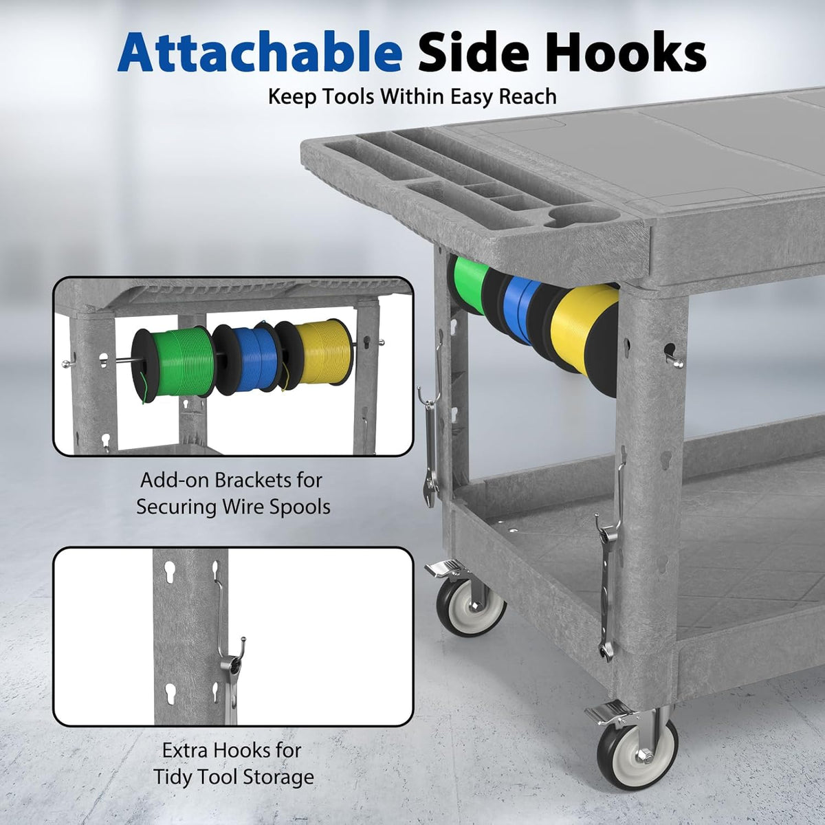 Large Garage Flat Top Utility Cart, Heavy Duty 2 Shelf Tool Cart Service Cart Rolling Push Carts