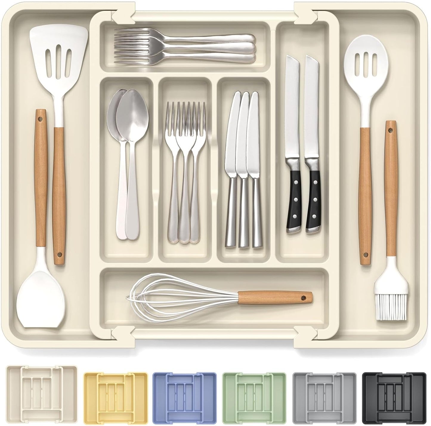Caperci Large Silverware Organizer for Kitchen Drawer & Utensils - Expandable Drawer Organizer for
