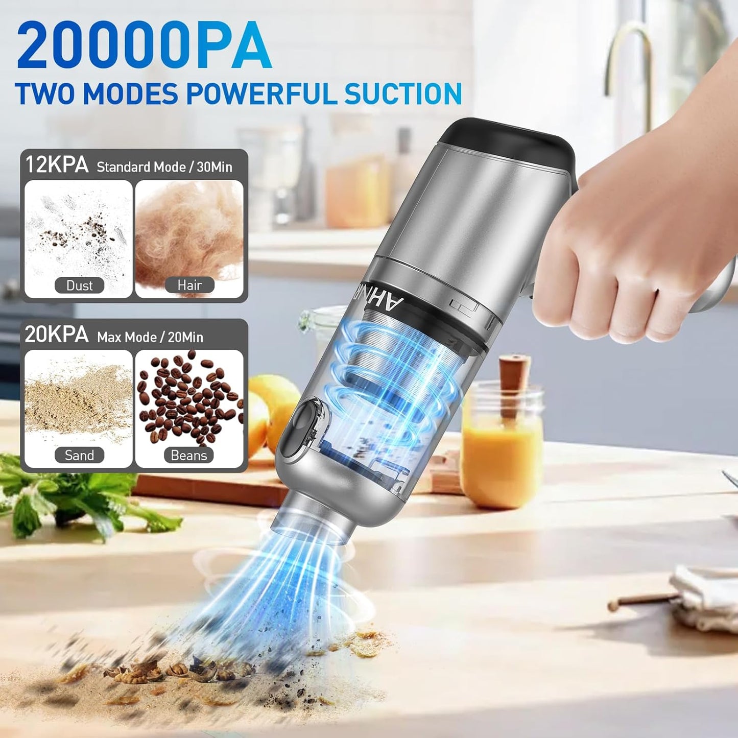 AHNR Handheld Car Vacuum Cleaner Cordless with Brushless Motor, 20000PA High Power Vacuum Cleaner &