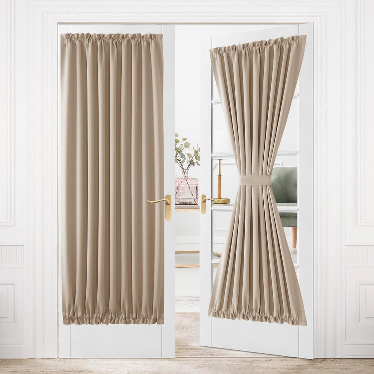 DWCN French Door Curtains – Rod Pocket Thermal Blackout Curtain for Doors with Glass Window