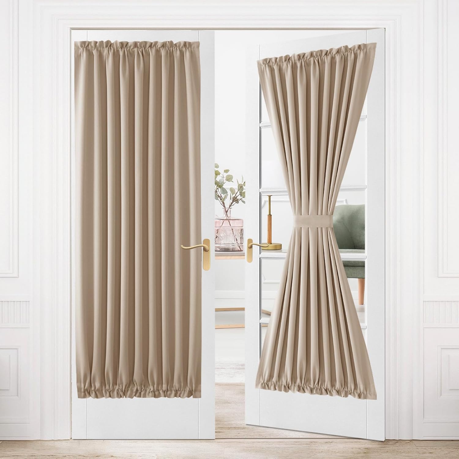 DWCN French Door Curtains – Rod Pocket Thermal Blackout Curtain for Doors with Glass Window