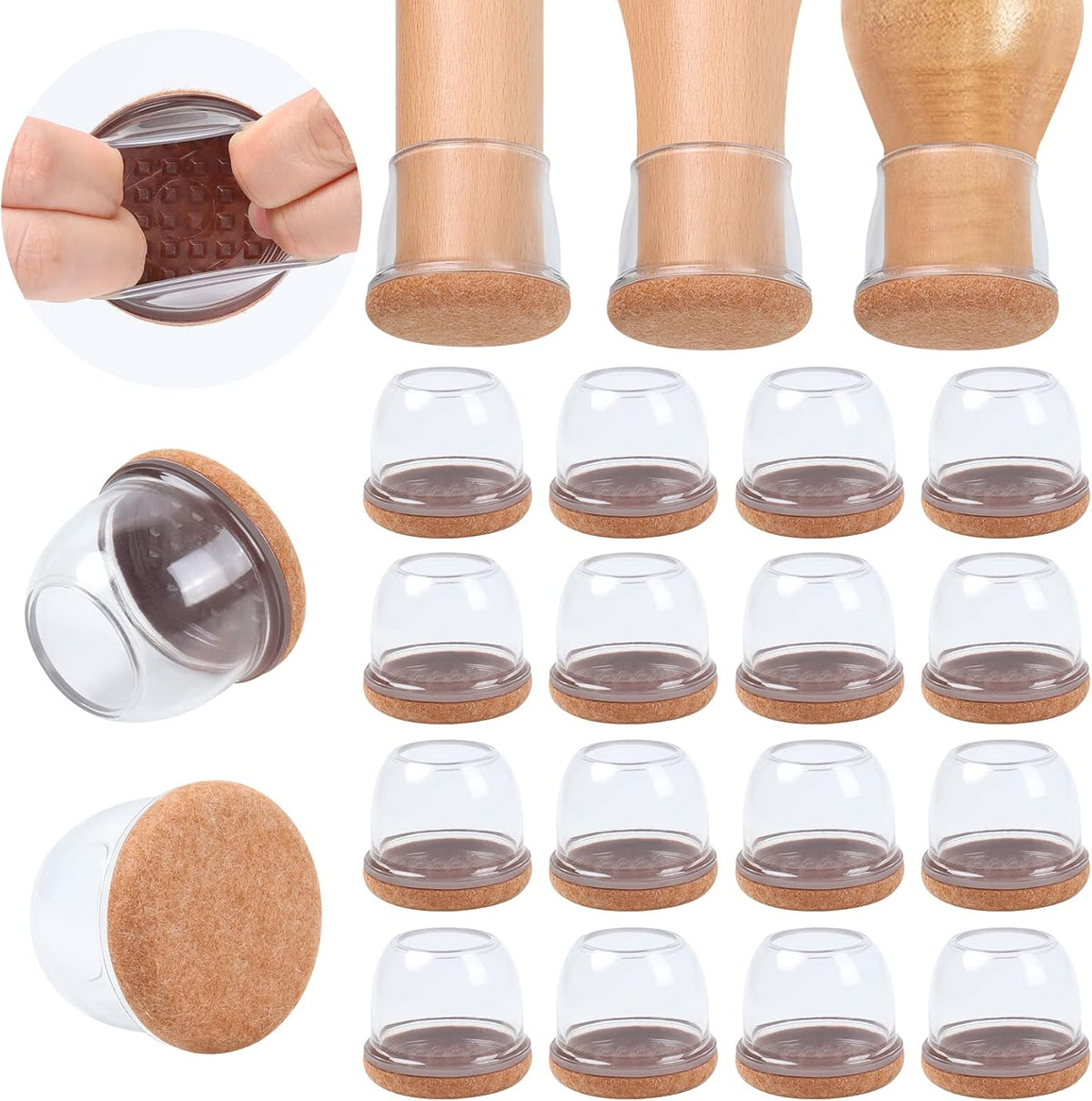 Ezprotekt 24 Pcs Extra Large Chair Leg Protectors with Felt, Round Chair Leg Caps, Floor Protectors