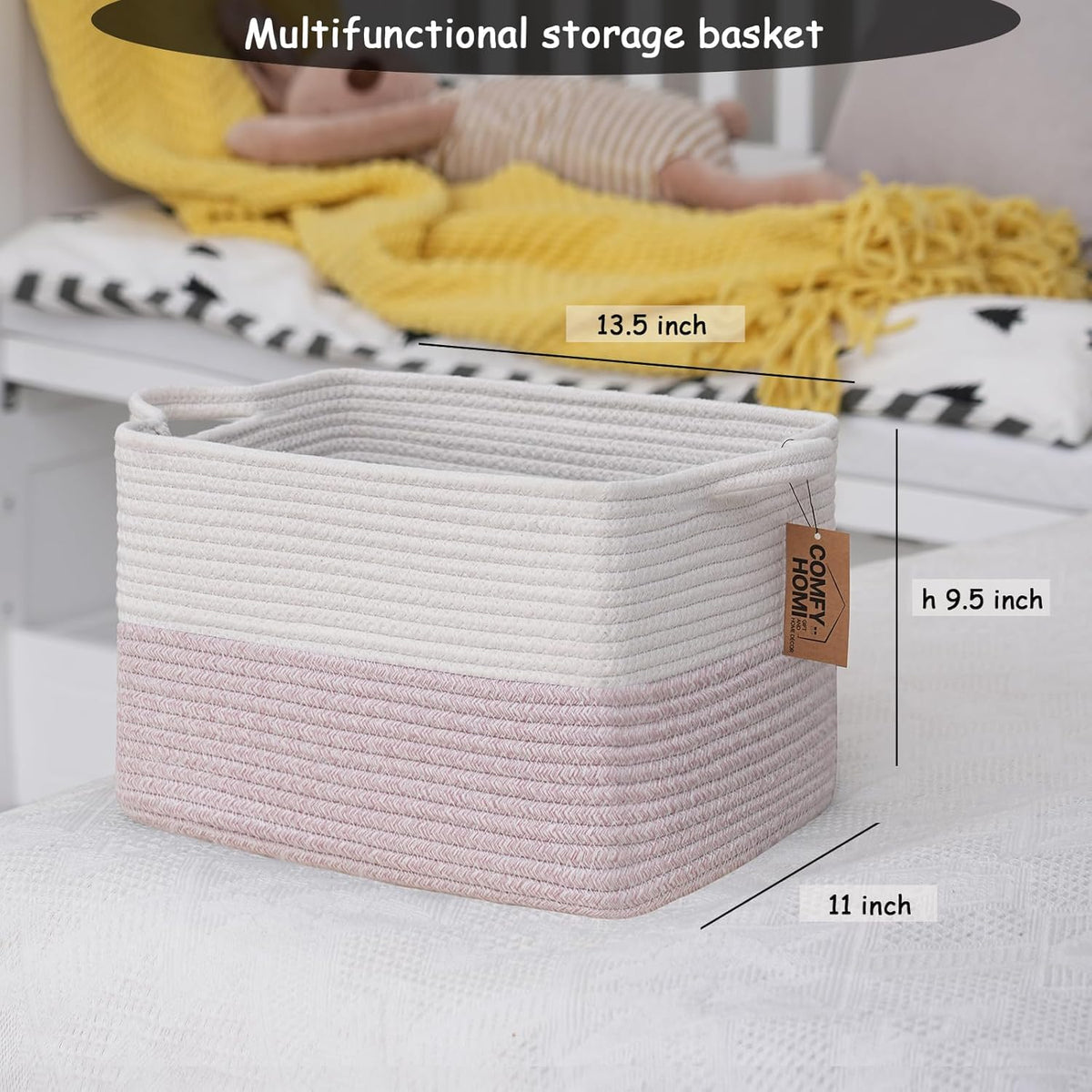 COMFY-HOMI 3PACK Cotton Rope Square baske with Handles for Shelves|Dog Toy baske Bin and