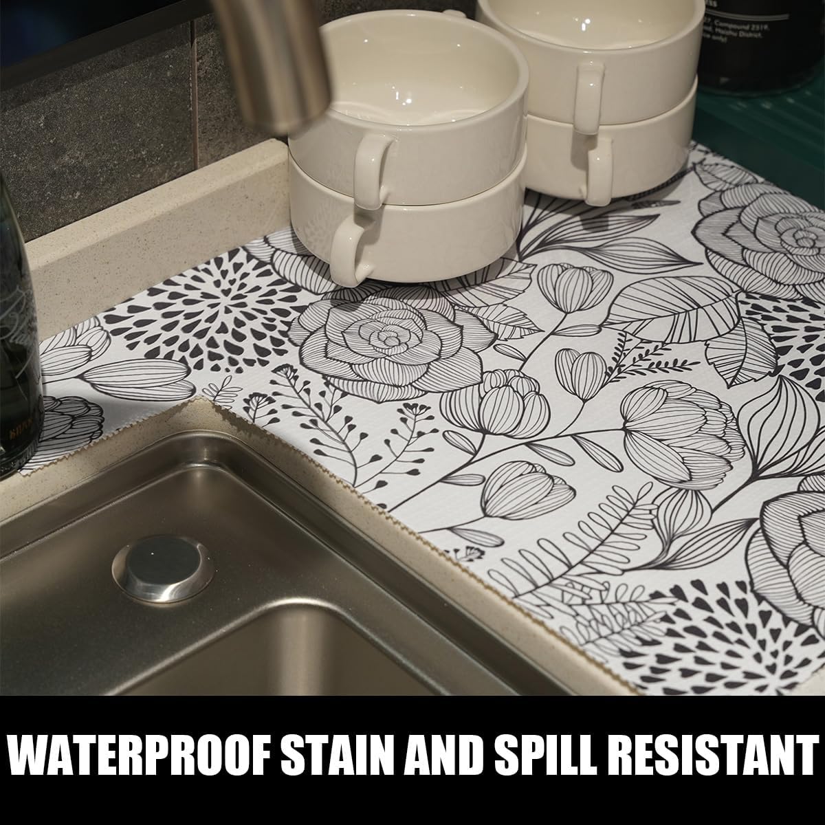 Floral Drawer and Shelf Liner for Kitchen 12IN x 20FT, Non-Adhesive and Strong Non-Slip Cabinet