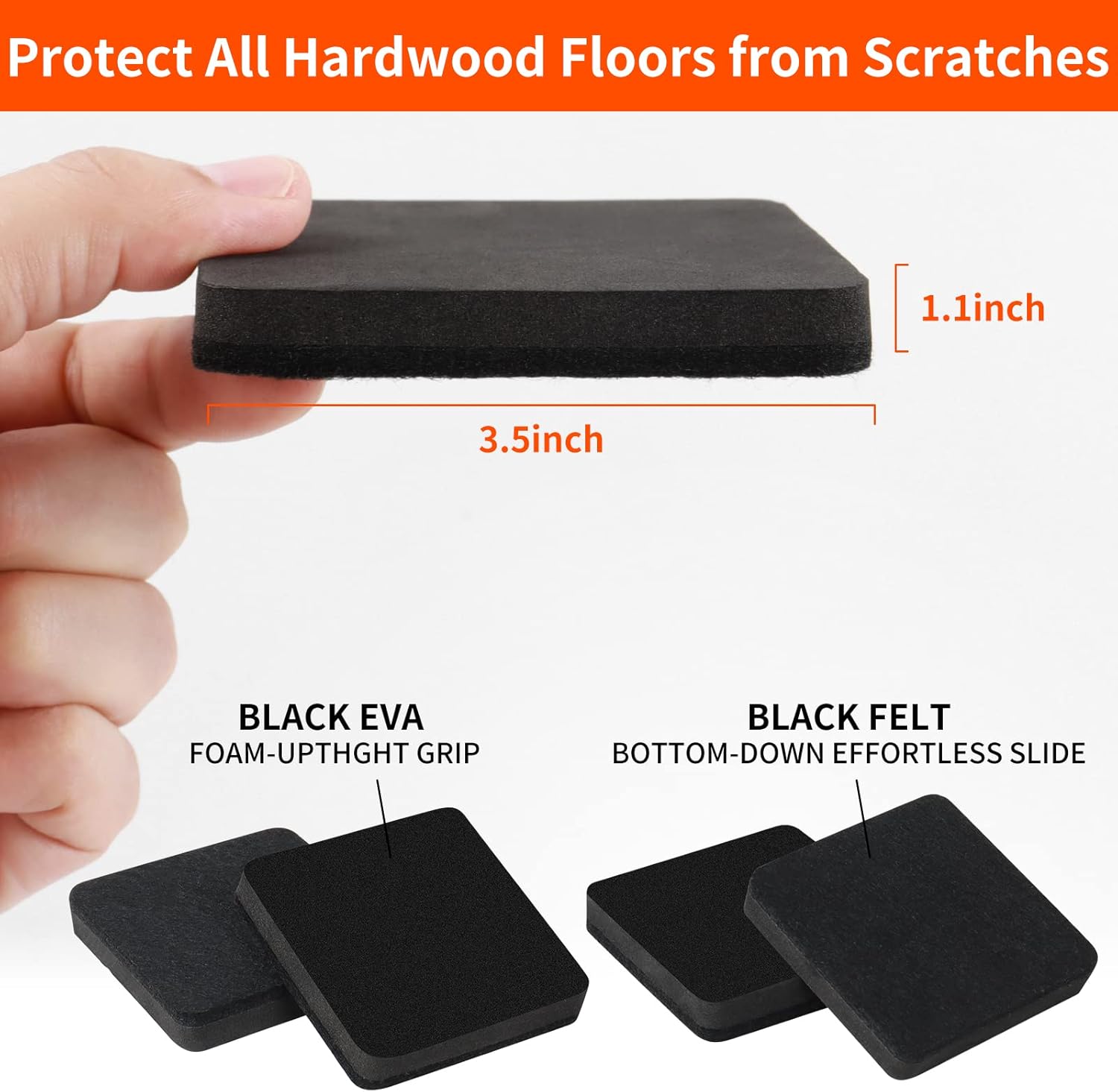 Ezprotekt 3.5" Felt Furniture Movers Sliders for Hardwood & Vinyl Floors, 16 Pcs Square Reusable