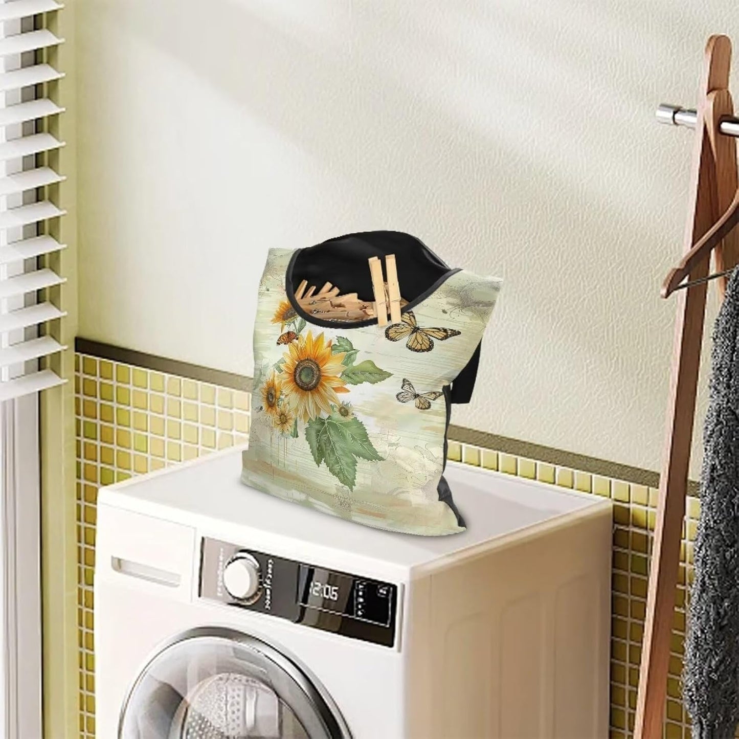 Sunflowers Butterfly Clothespin Bag Clothespin Bag for Clothesline Outdoor Clothespin Storage with