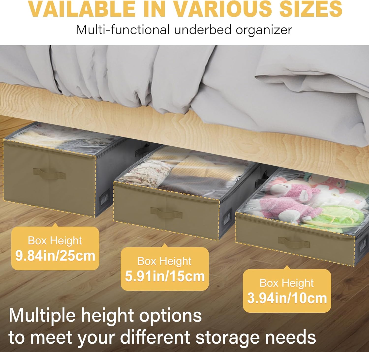 4-Inch Under Bed Storage Containers (3-Pack) | Sturdy Sidewalls | Clear Cover & Label Holder |