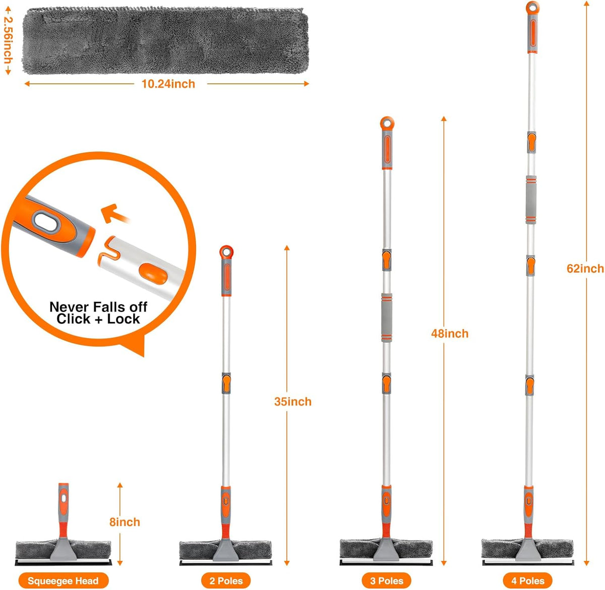 LOMIDA 2-in-1 Window Squeegee Cleaner with 62" Aluminum Extension Pole, Bendable Head for Extra