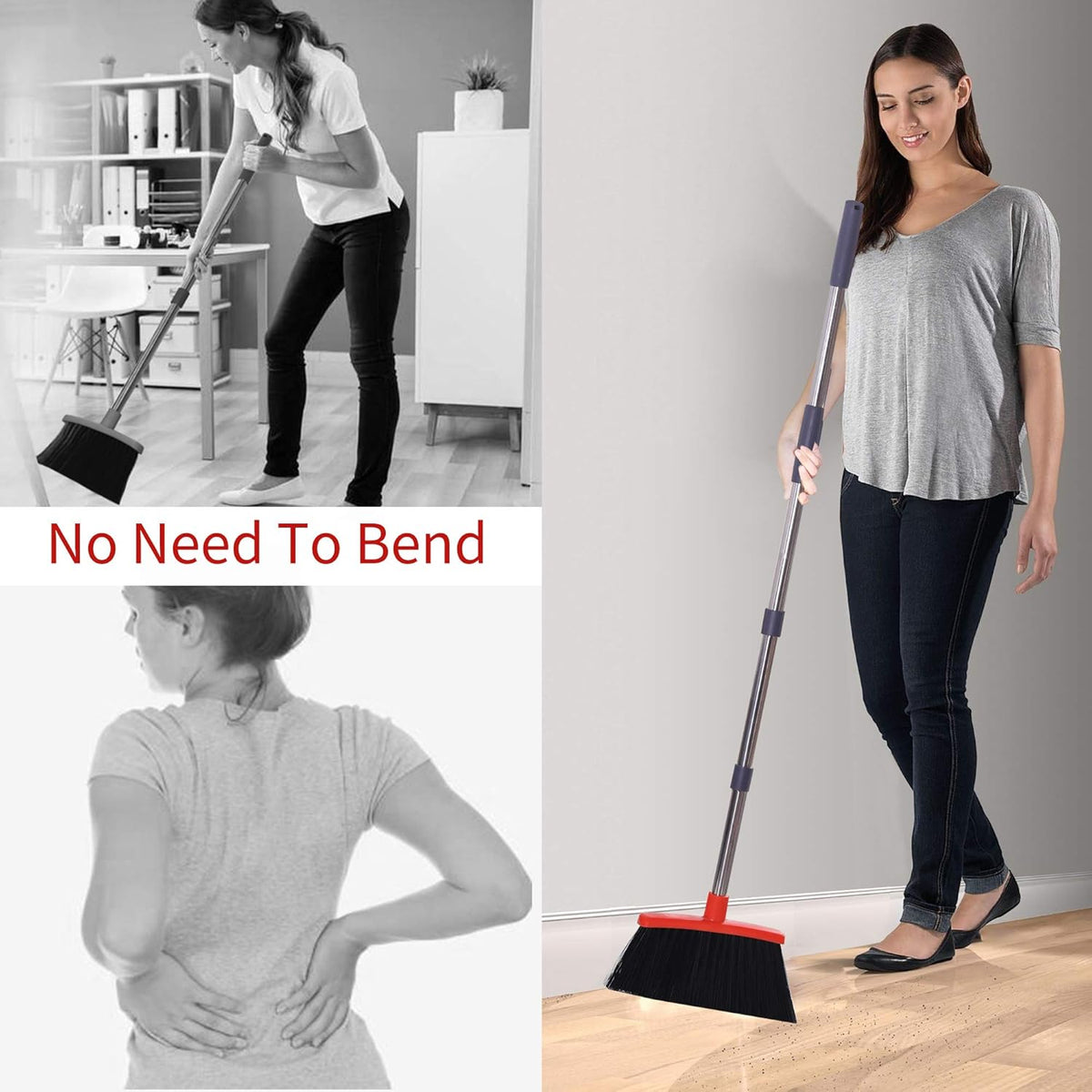 Broom with Dustpan Combo Set Broom and Dustpan Set Dust Pan with Stainless Steel Long Handle