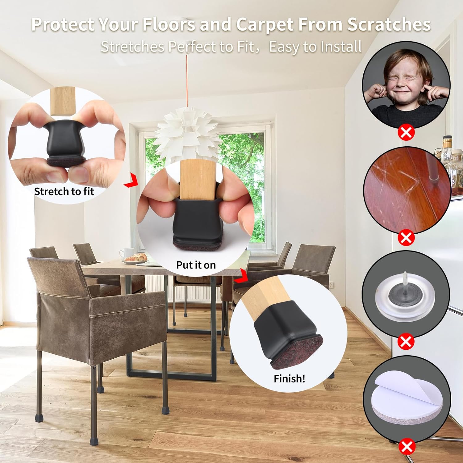 Ezprotekt 24 Pcs Small Square Silicone Chair Leg Floor Protectors for Wood Floors, Felt Furniture