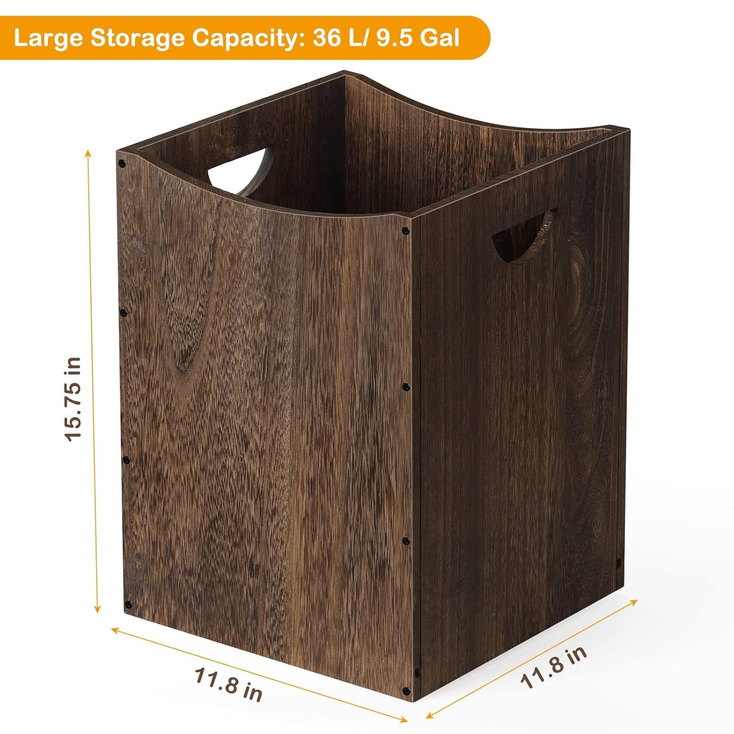 smusei Wood Trash Can 9.5 Gallon Waste Basket Bin Rustic Farmhouse Large Kitchen Garbage Can for