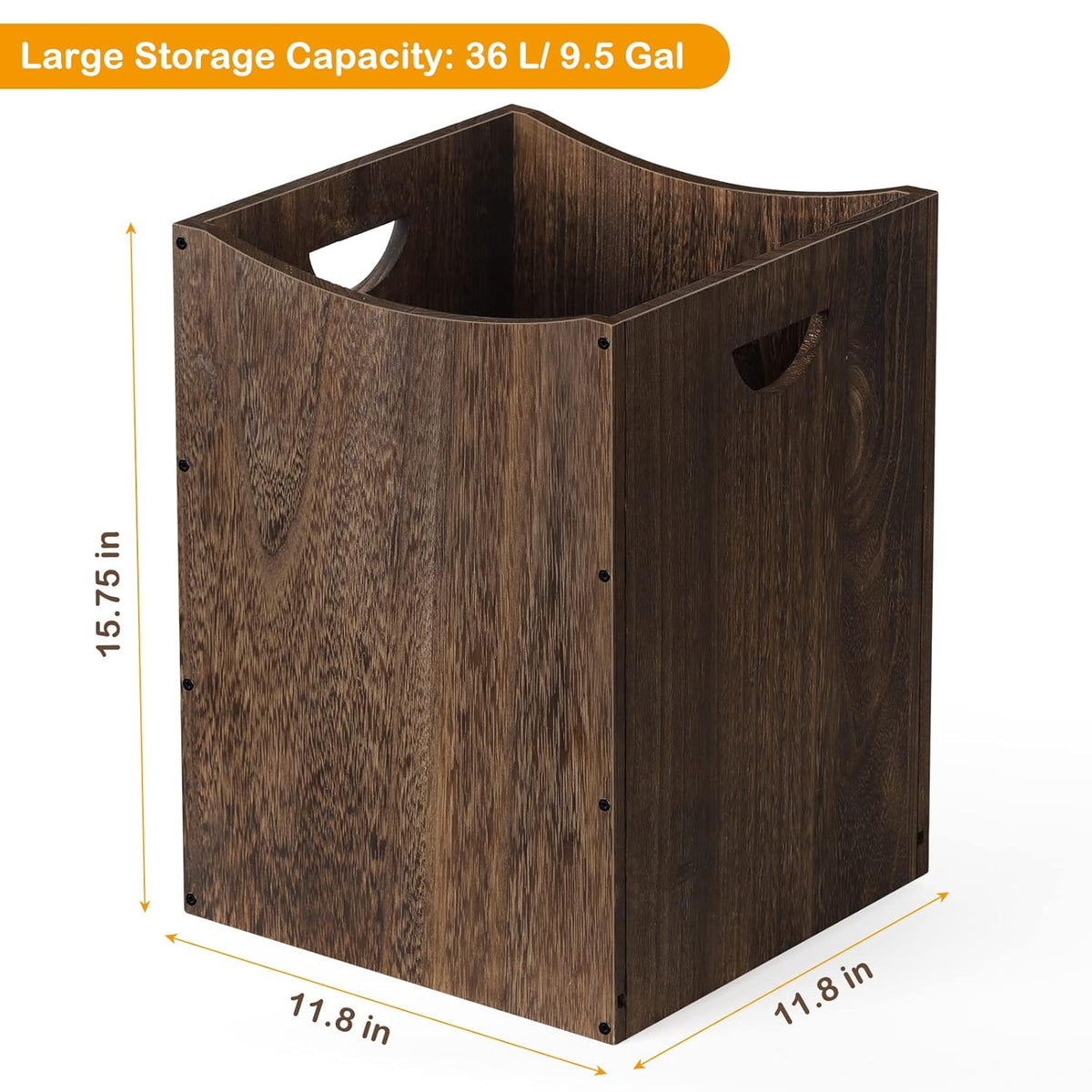 smusei Wood Trash Can 9.5 Gallon Waste Basket Bin Rustic Farmhouse Large Kitchen Garbage Can for