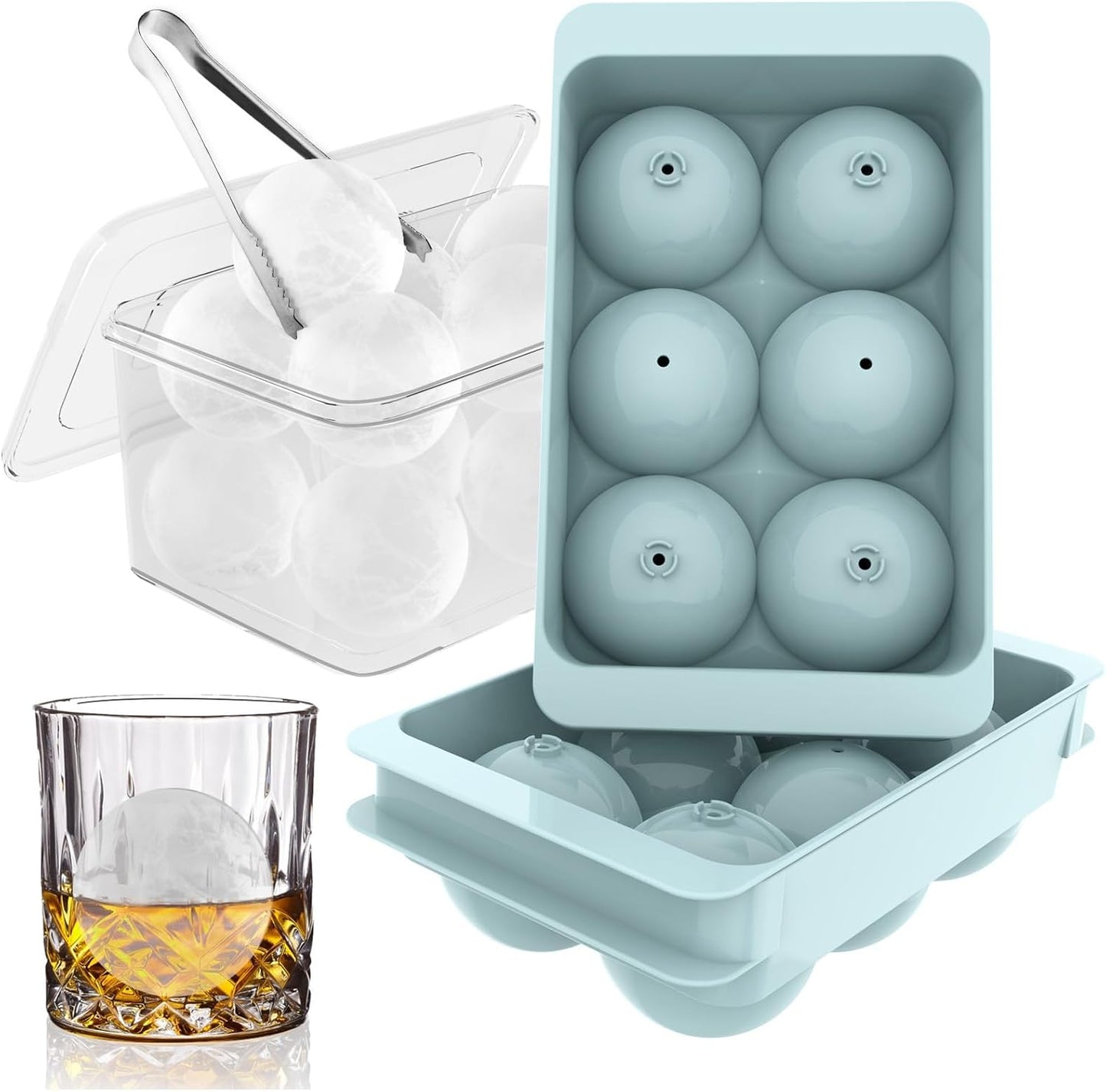 WIBIMEN Large Ice Cube Molds, Big Round Whiskey Ice Cube Trays for Freezer, Easy to Fill & Release