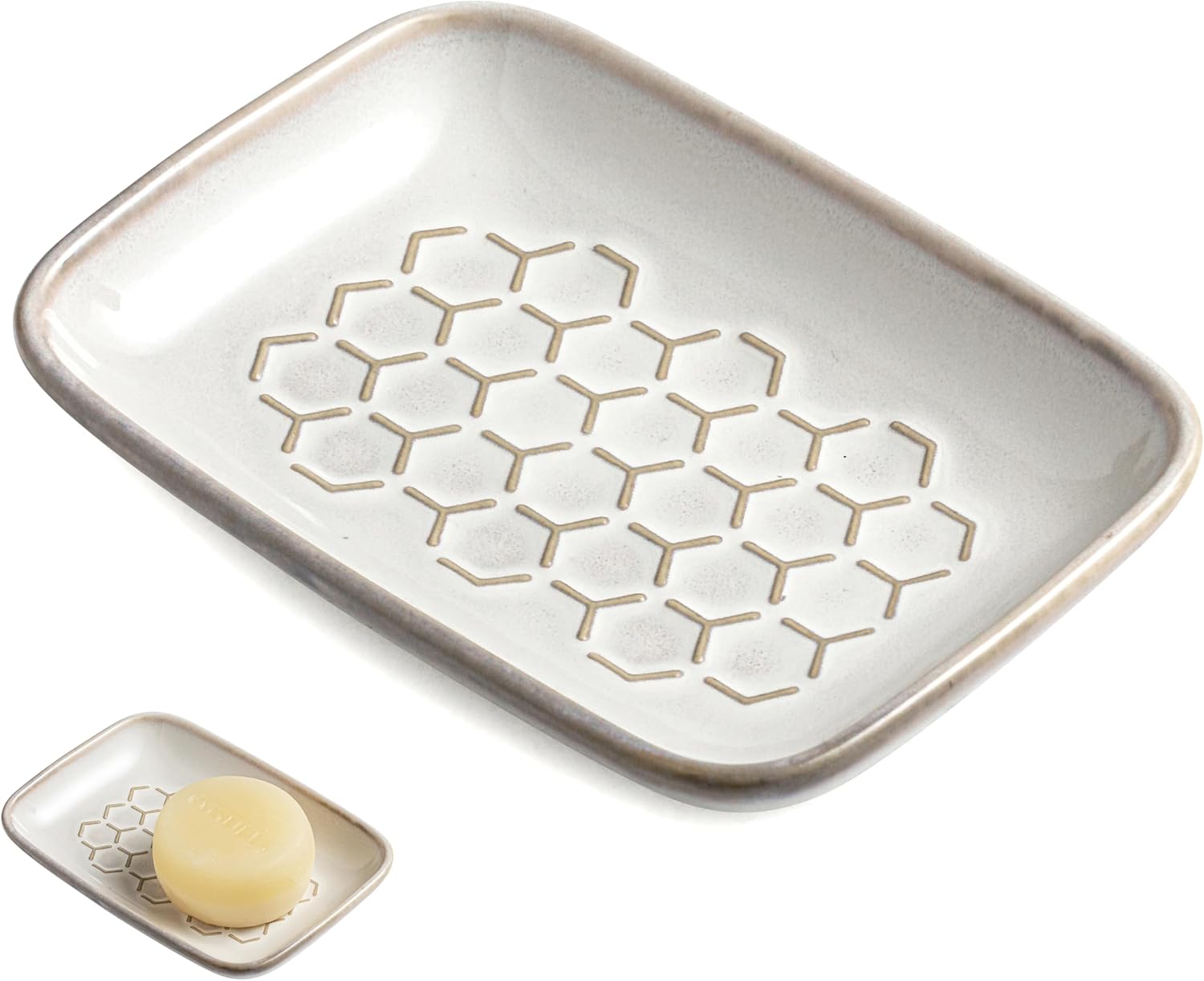 Gomakren Soap Dish for Shower, Bar Soap Holder, Ceramic Soap Dishes for Bar Soap, Sponge Holder