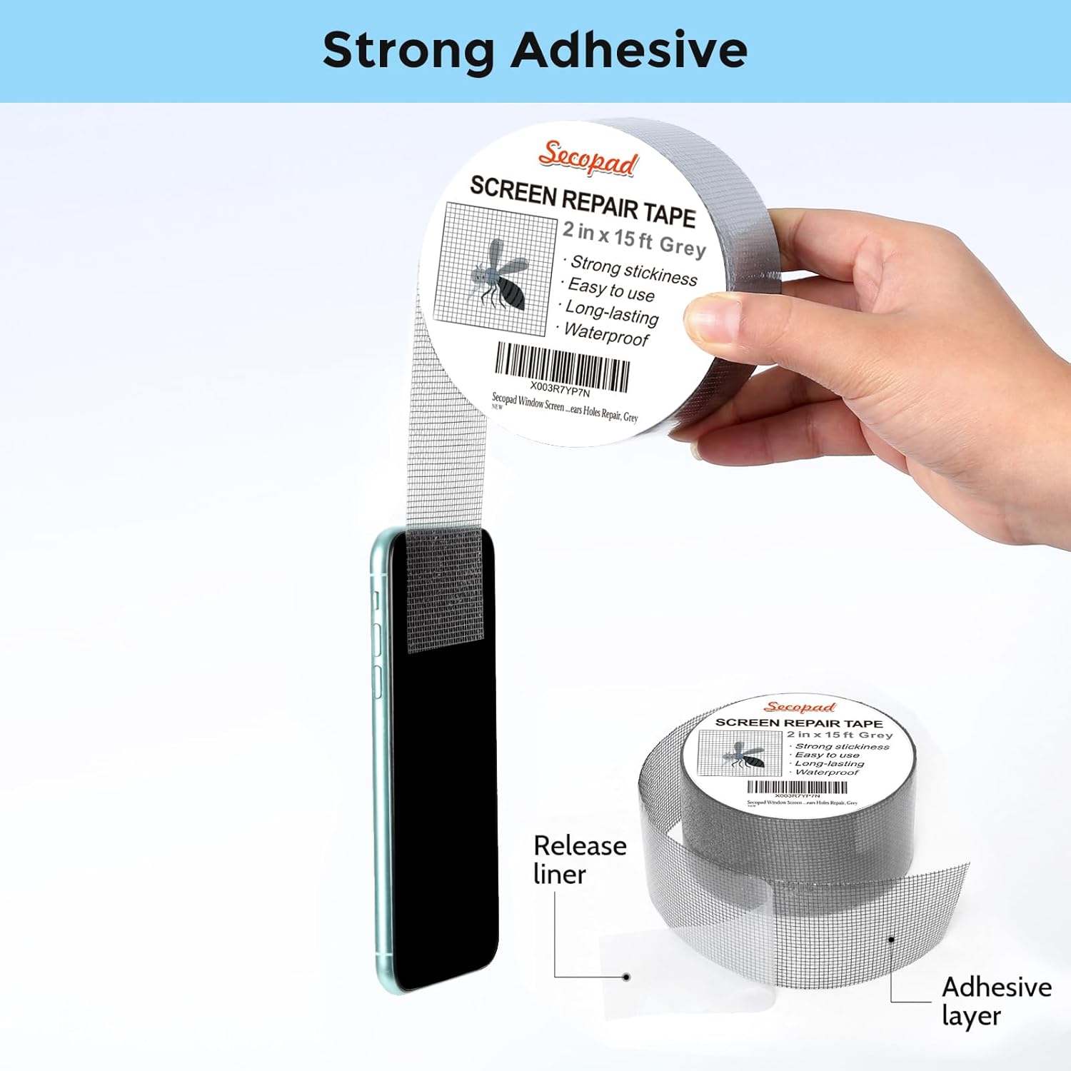 Grey Window Screen Repair Tape, 2IN X 15FT (180IN) Screen Repair Kit for Windows or Doors, Strong