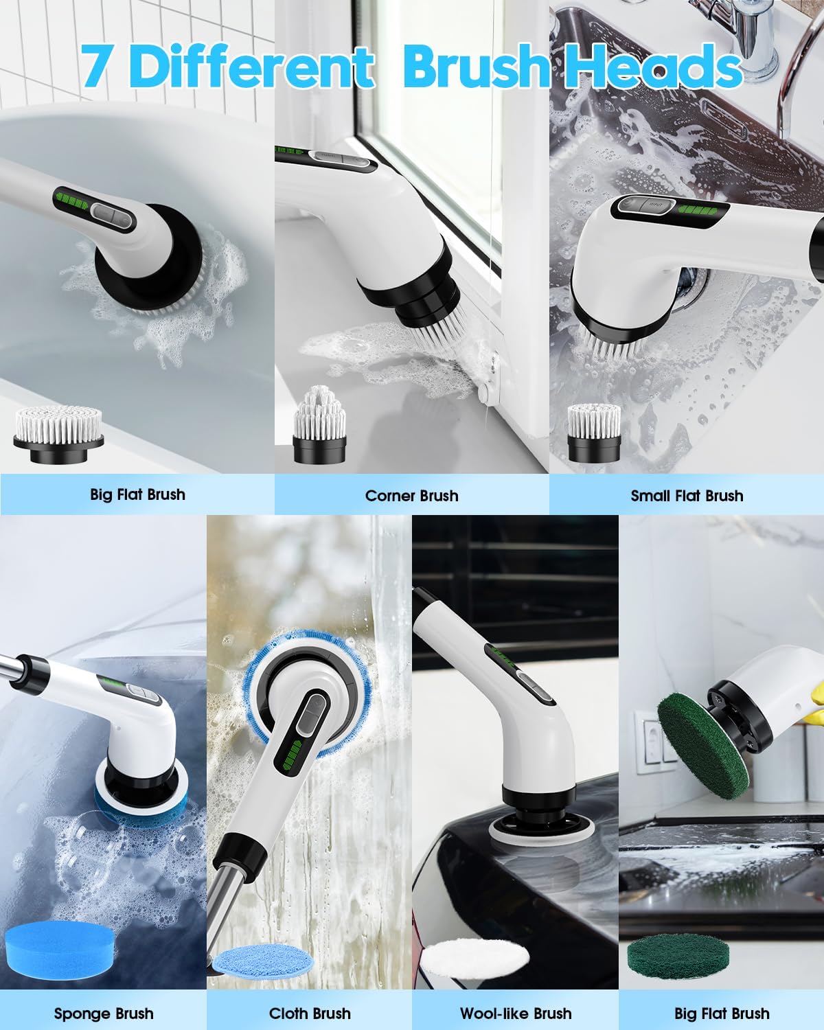 Electric Spin Scrubber for Cleaning Bathroom: Cordless Power Shower Scrubber - Electric Cleaning