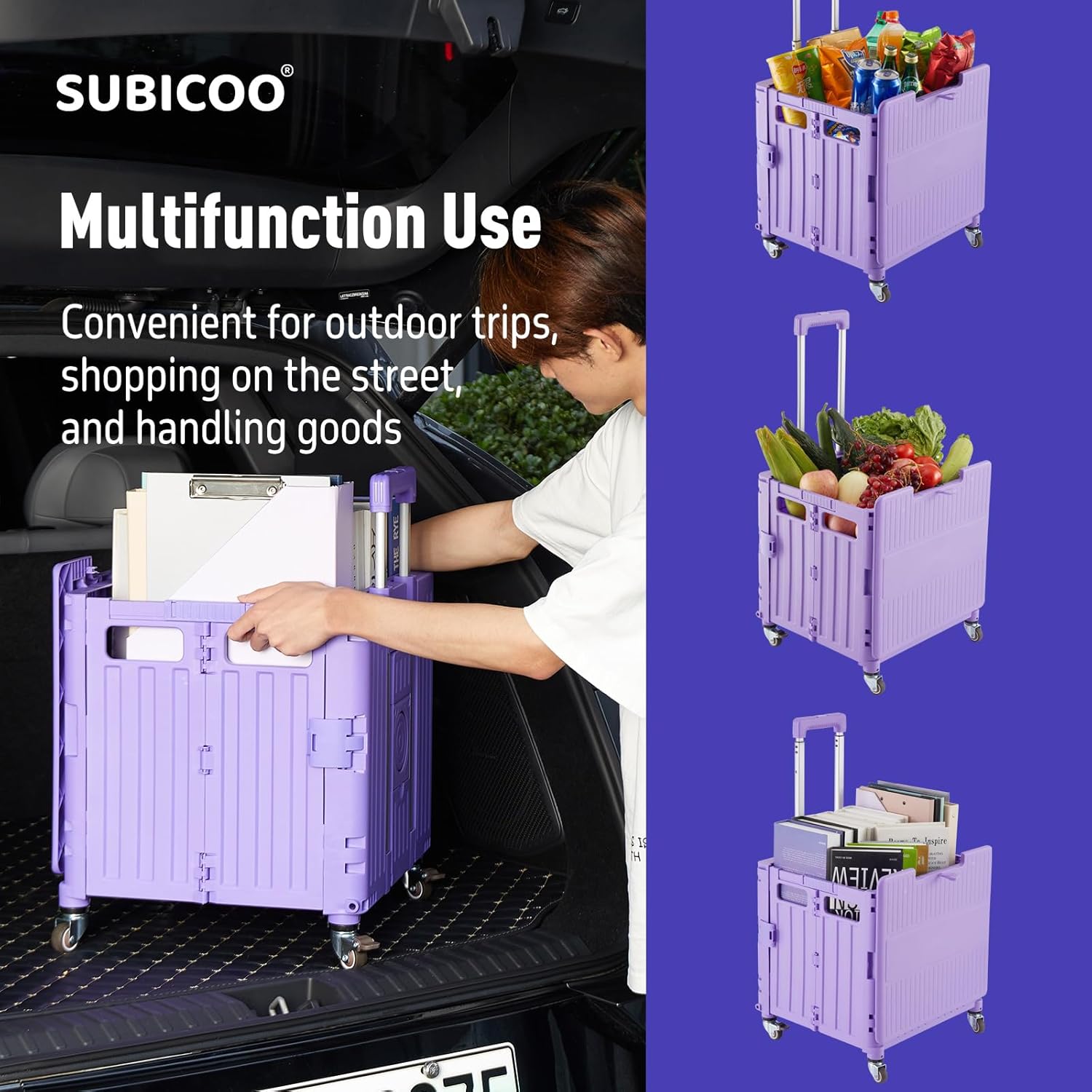 Folding Utility Cart Portable Rolling Crate Handcart Shopping Trolley Collapsible Tool Box, with