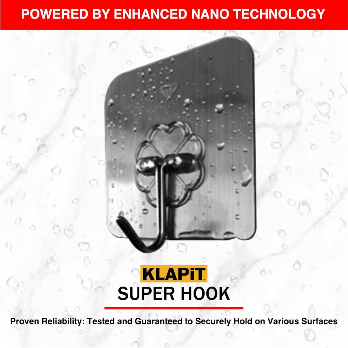 KLAPiT Super Hook - Heavy-Duty Adhesive Wall Hooks, Holds Up to 11 lbs, Waterproof, No Damage, Easy