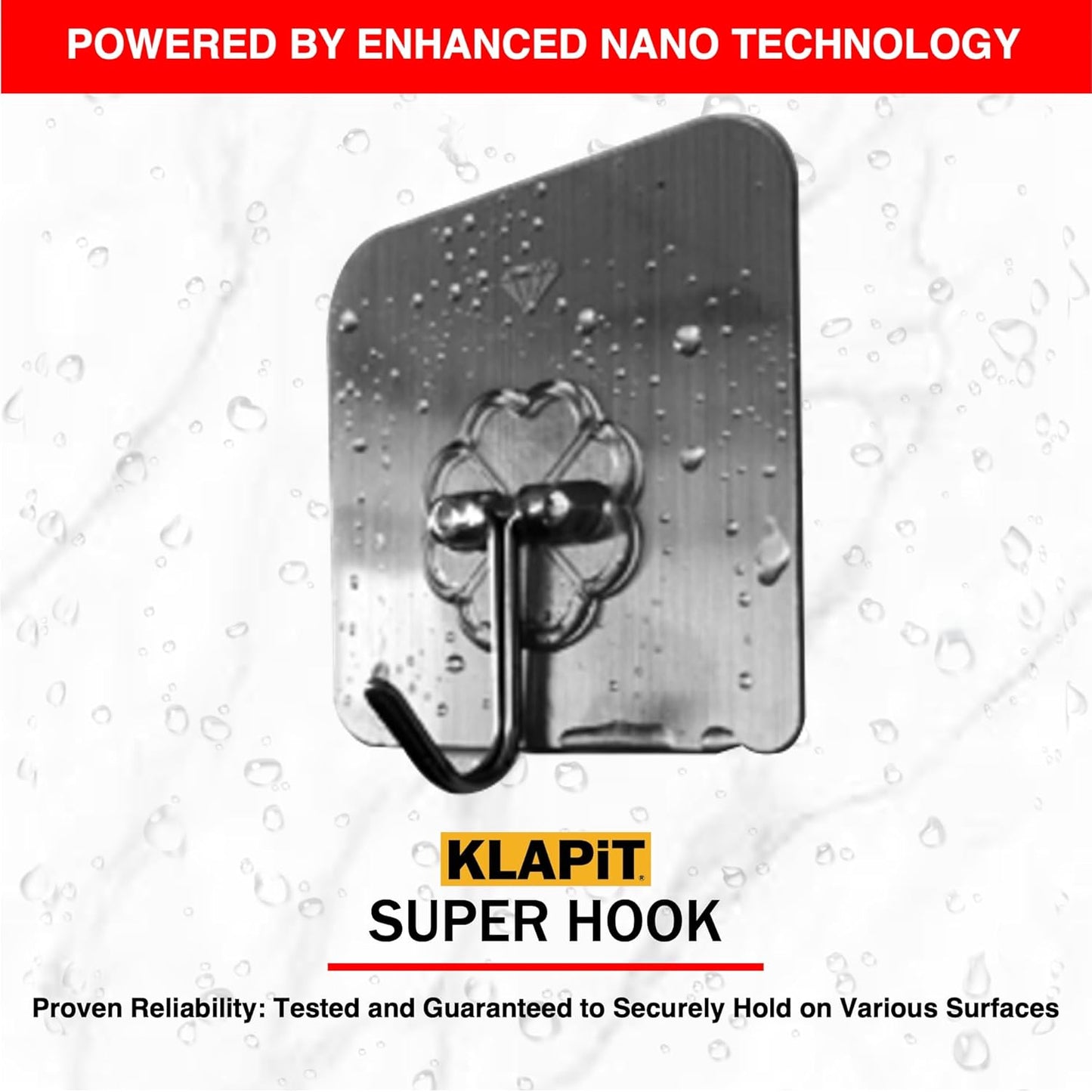 KLAPiT Super Hook - Heavy-Duty Adhesive Wall Hooks, Holds Up to 11 lbs, Waterproof, No Damage, Easy