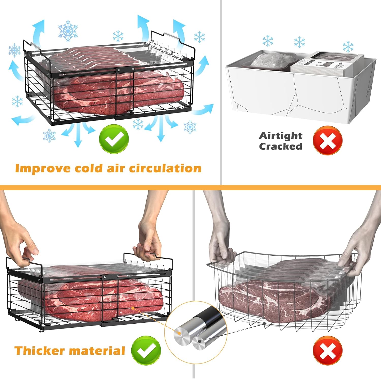 NADAMOO Freezer Organizer Bins, 2 Packs Large Expandable Stackable Chest Freezer Containers with