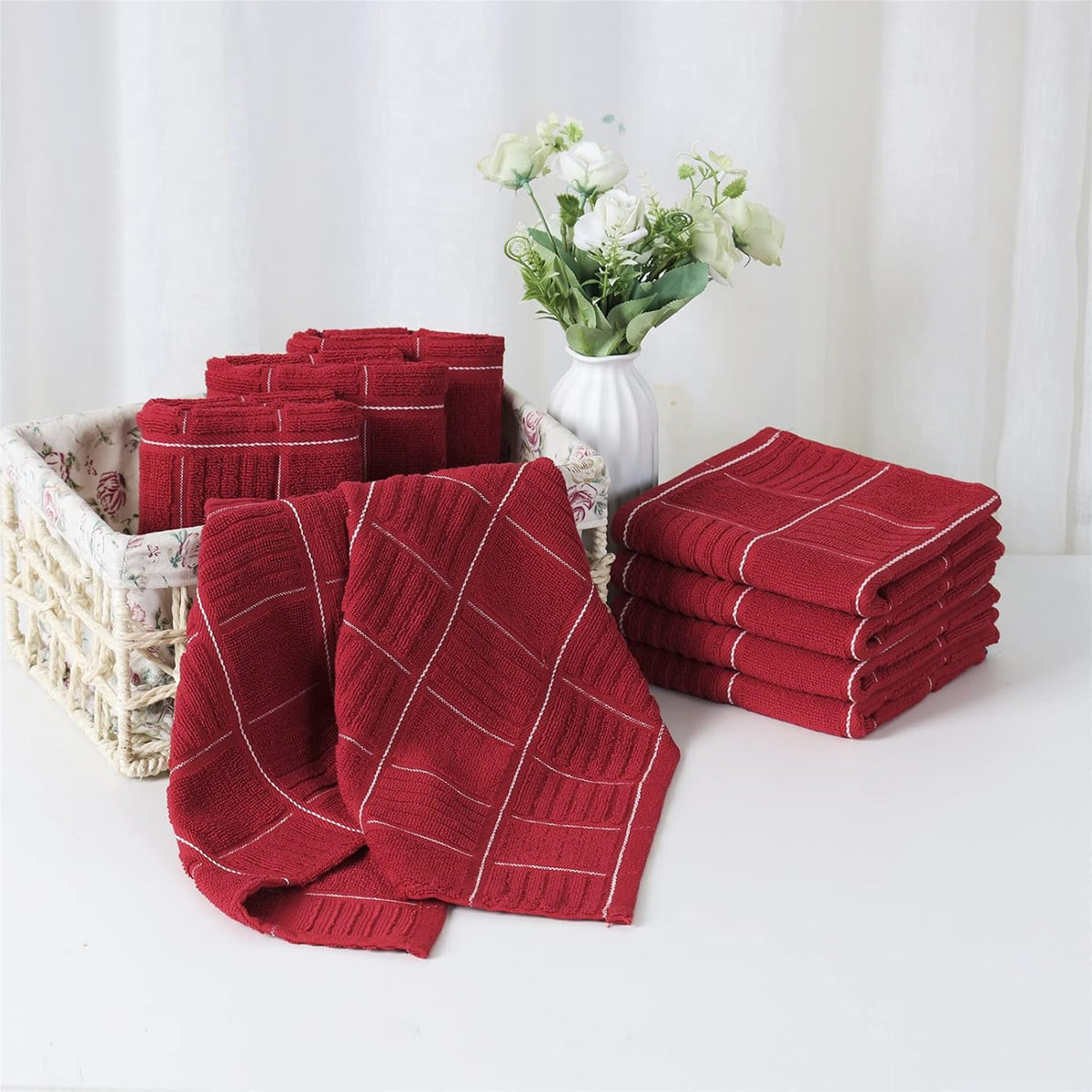 Glynniss Kitchen Towels and Dishcloths Set, Four Kitchen Dish Towels 16x26 Inches, Four Absorbent