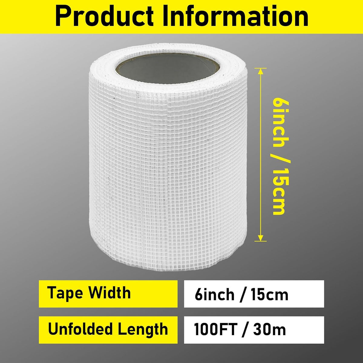 6" 100 Feet Drywall Joint Tape, Self-Adhesive Encrypted Fiberglass Drywall Repair Mesh Tape for