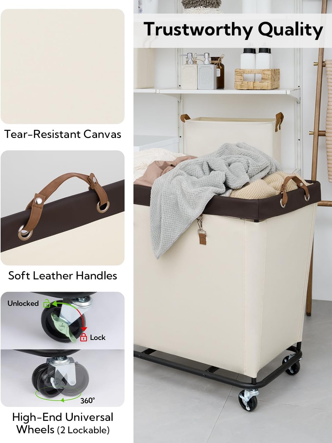 StorageWorks 320L Laundry Basket with Wheels, Extra Large Rolling Hampers for Clothing Organizer
