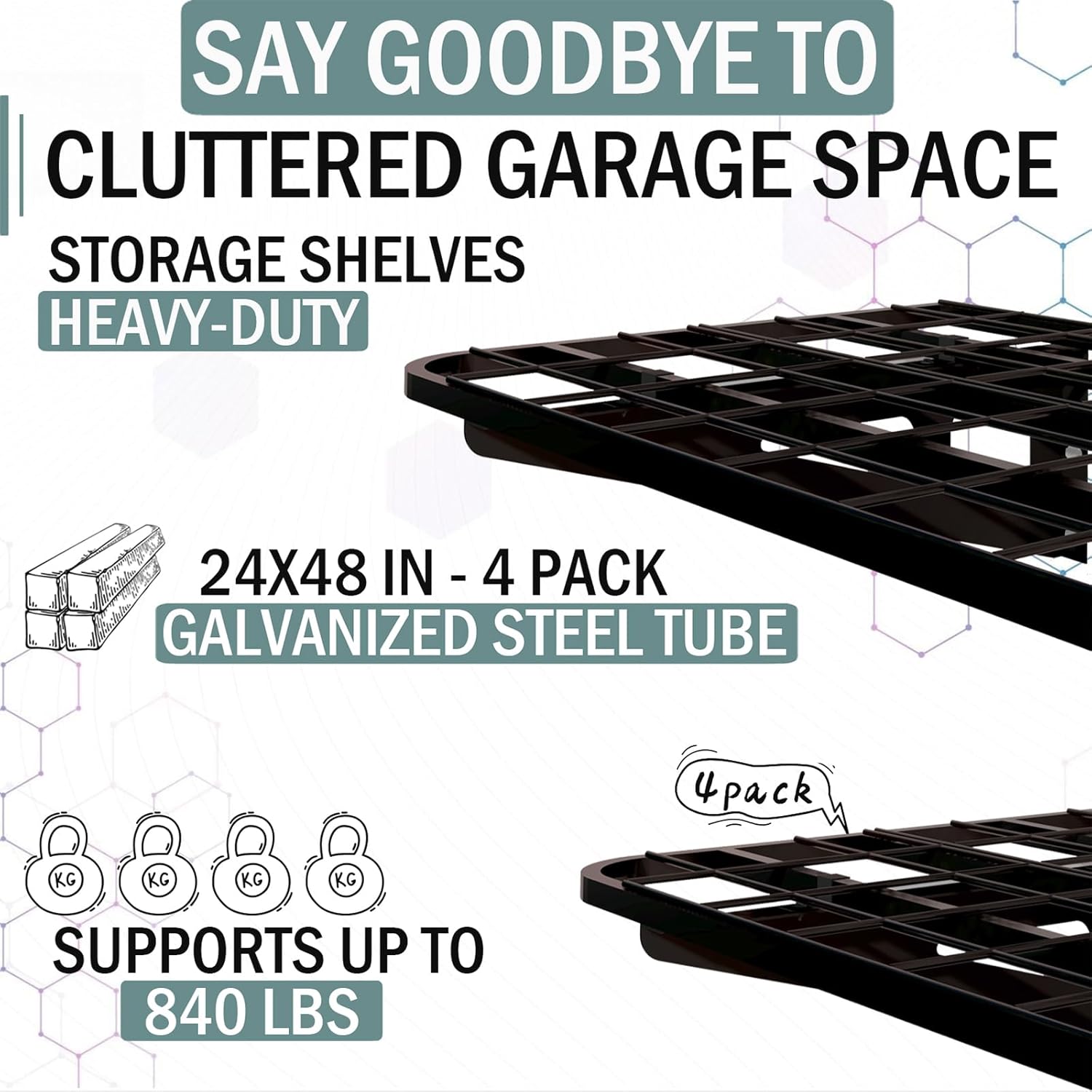 2-Pack 2x4ft Garage Wall Shelves, 2 Shelf Total 8 ft(L) Garage Shelving Wall Mounted – Heavy-Duty